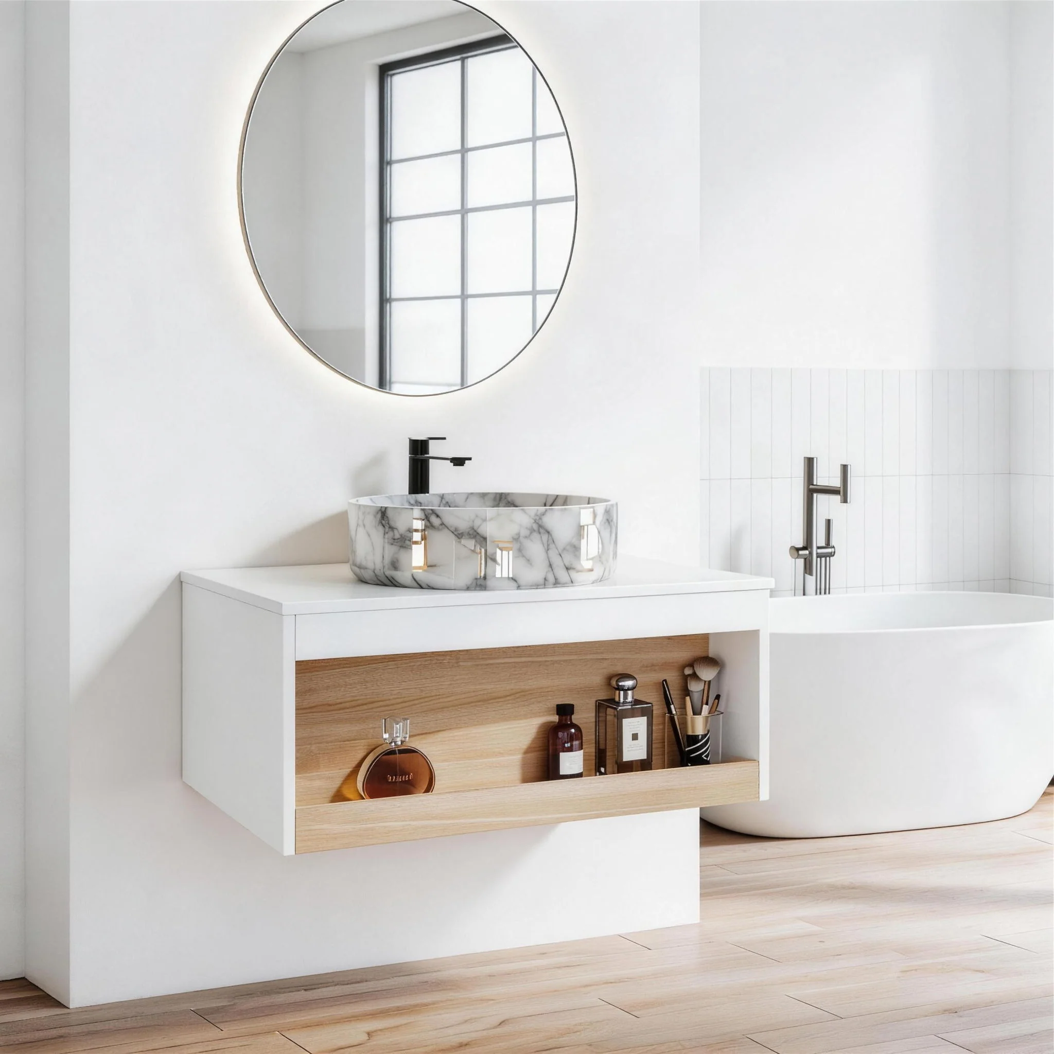 Floating Bathroom Vanity With Vessel Sink - Image 9