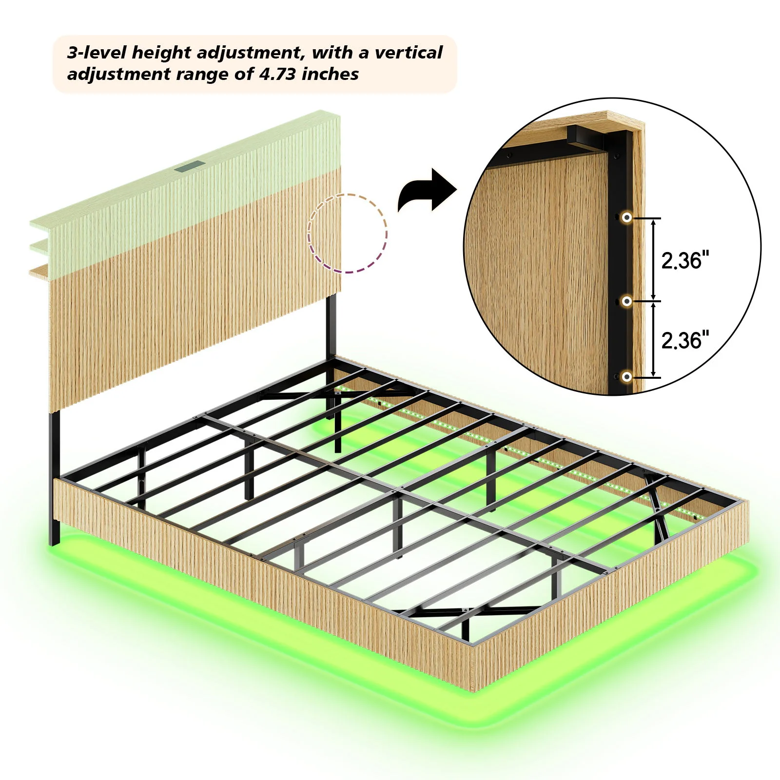 Floating Bedstead With Charging Station And LED Lights - Image 5