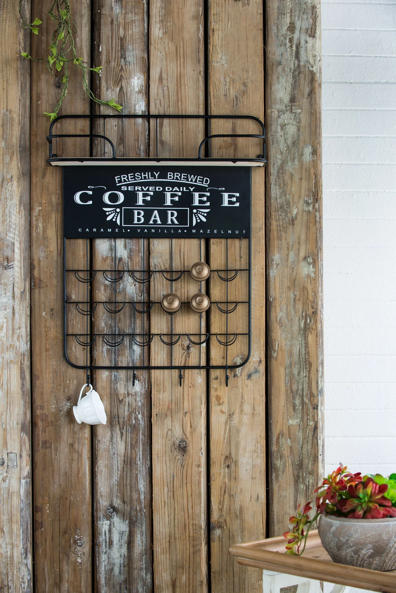 Floating Coffee Bar Shelf With Coffee Pod Holder, Hooks And Storage Shelf - Black - Image 8