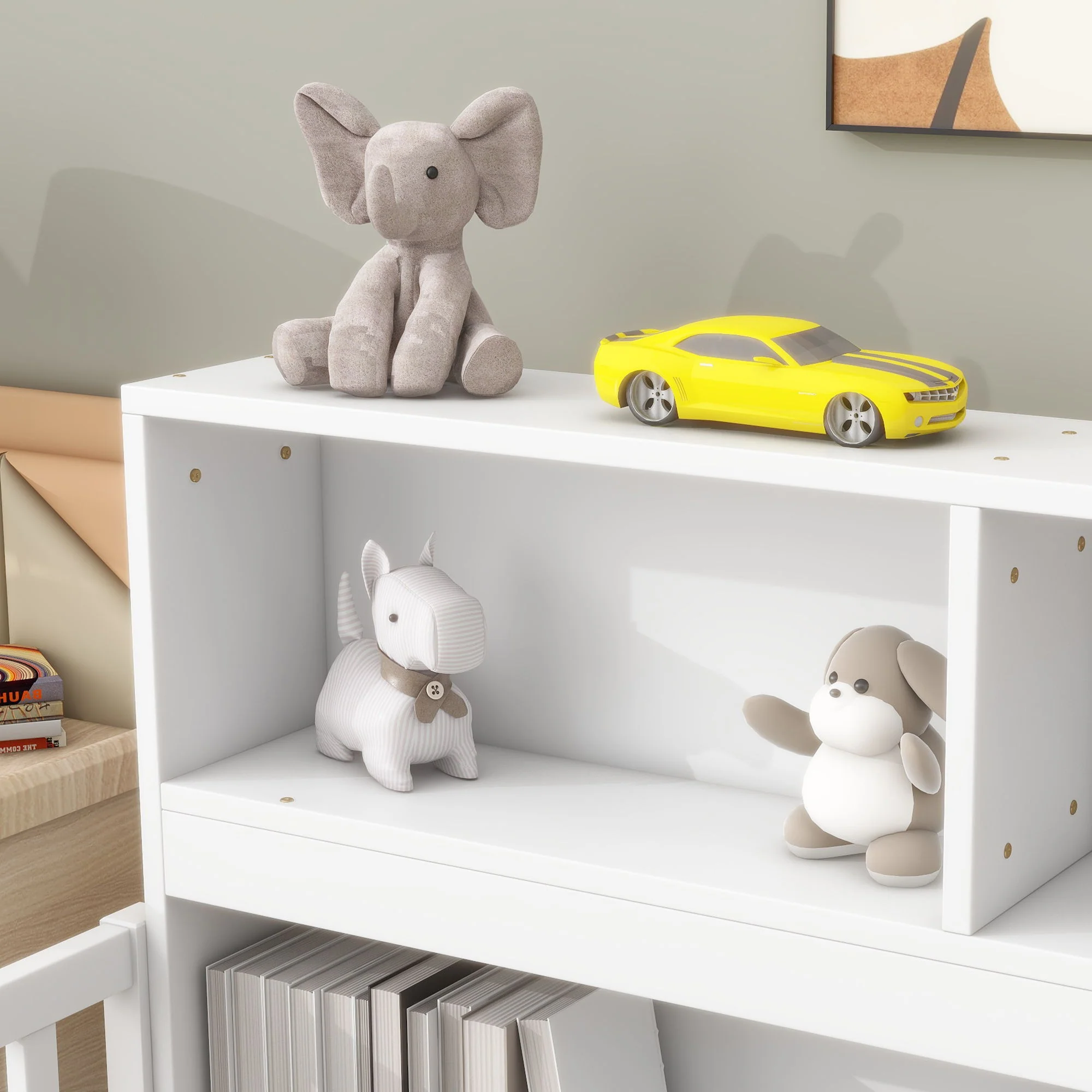 Floor Bed With Bedside Bookcase, Shelves, Guardrails - Image 14