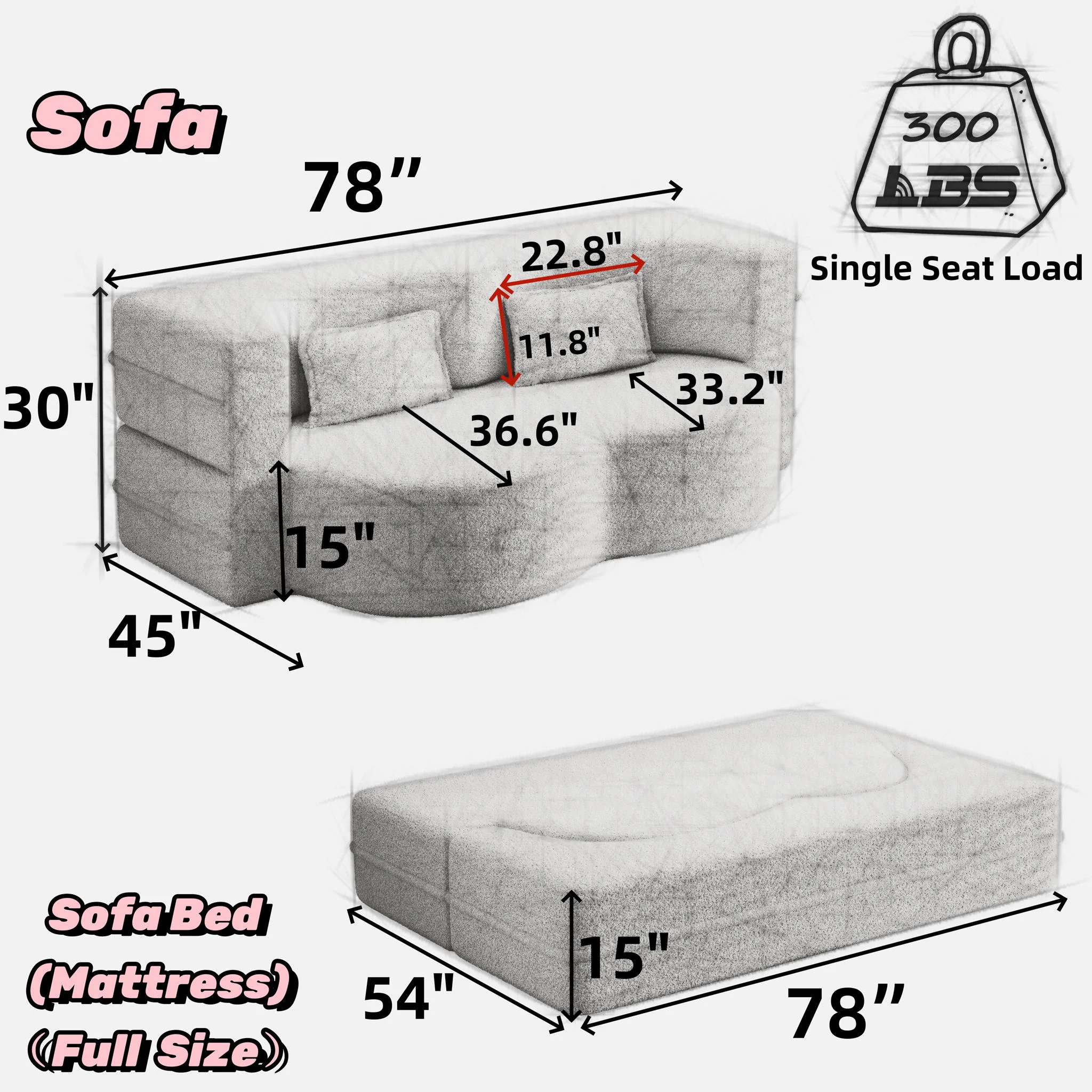 Floor Convertible Sleeper Sofa Bed With 2 Pillows - Image 28