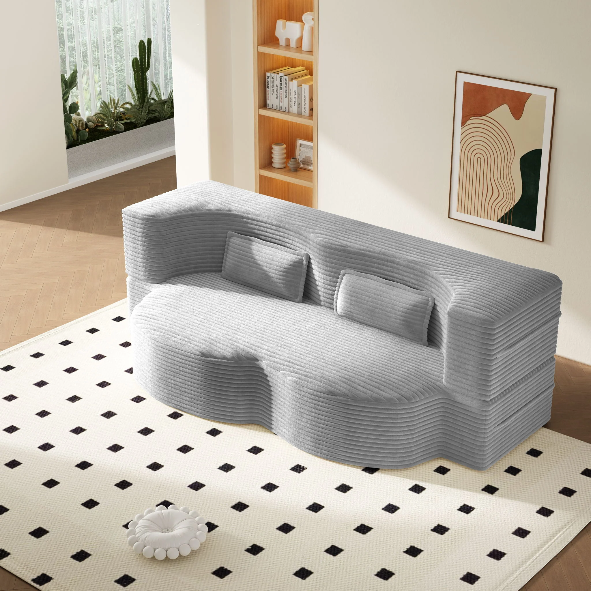 Floor Sofa With 2 Pillows, Convertible Twin Size Mattress For Living Room - Image 17