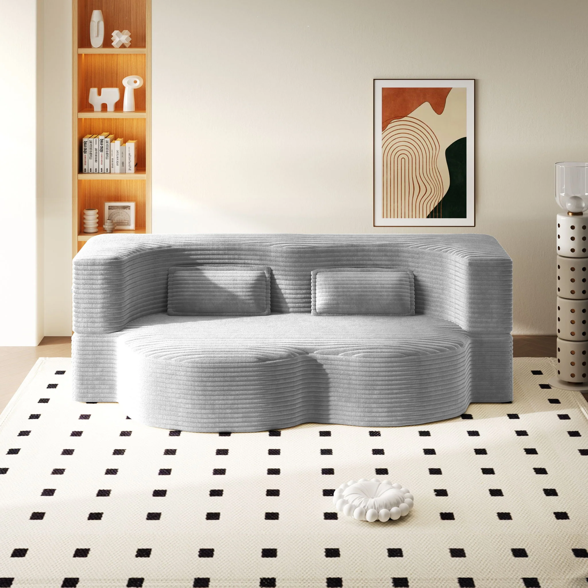 Floor Sofa With 2 Pillows, Convertible Twin Size Mattress For Living Room - Image 3