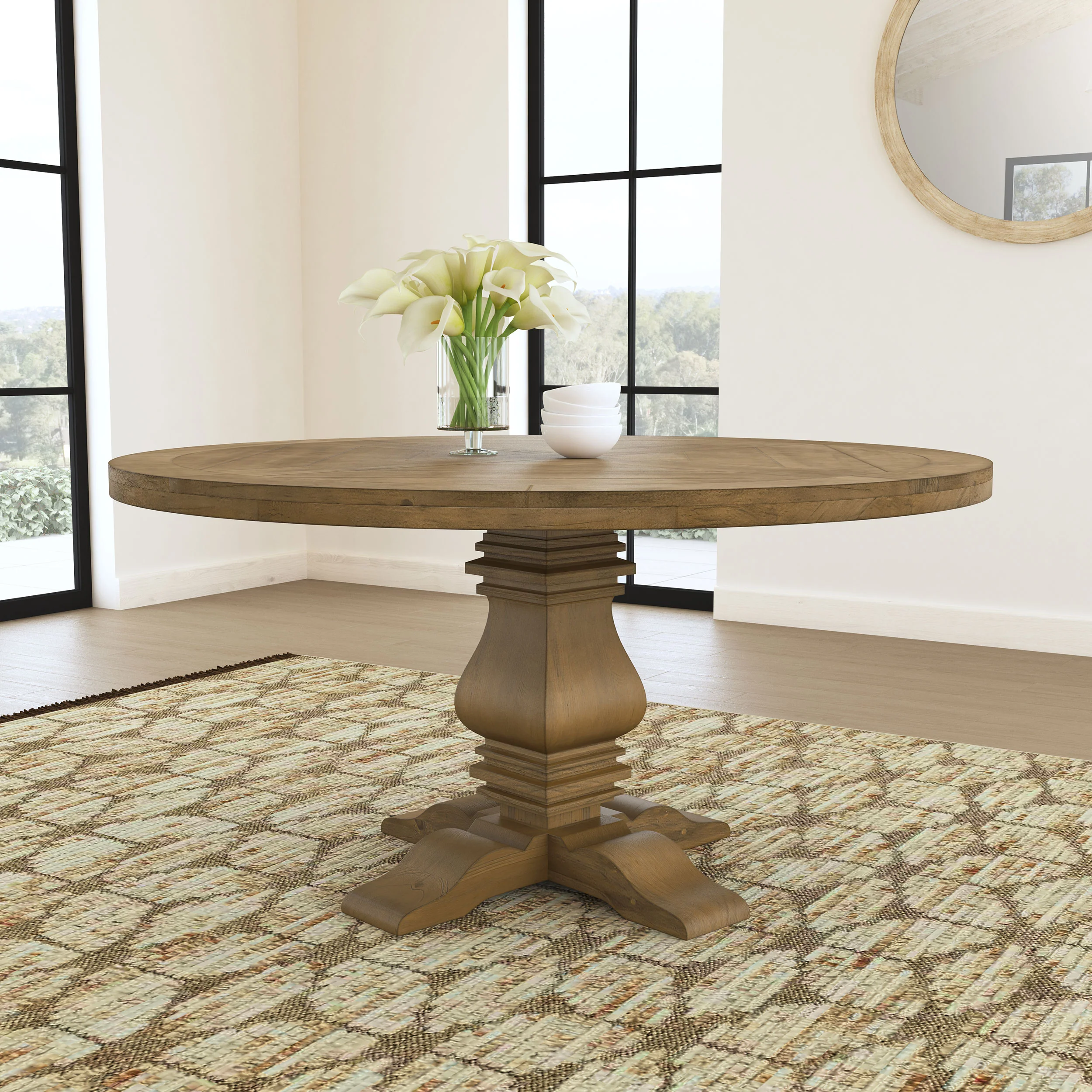 Florence Round 60-Inch Wood Dining Table Rustic Honey - Image 4