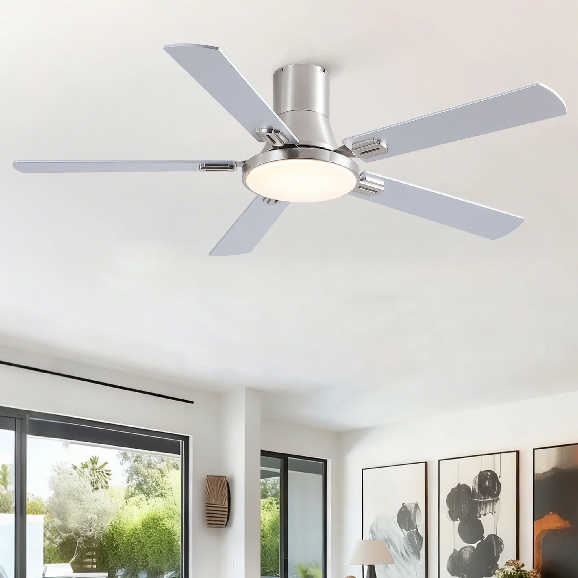Flush Mount Ceiling Fans With LED Light And Remote Control, 5 Blades - Image 10