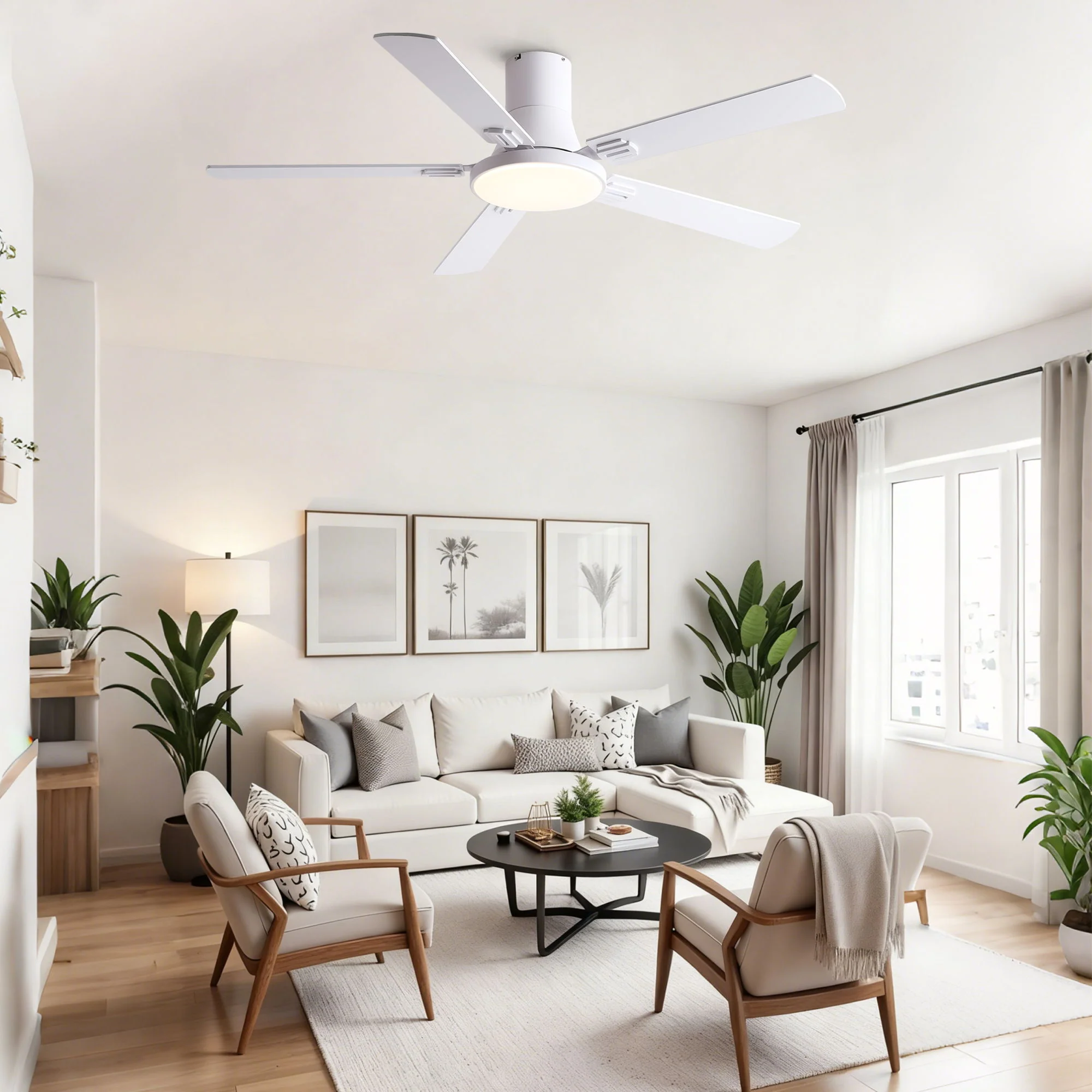 Flush Mount Ceiling Fans With LED Light And Remote Control, 5 Blades - Image 14