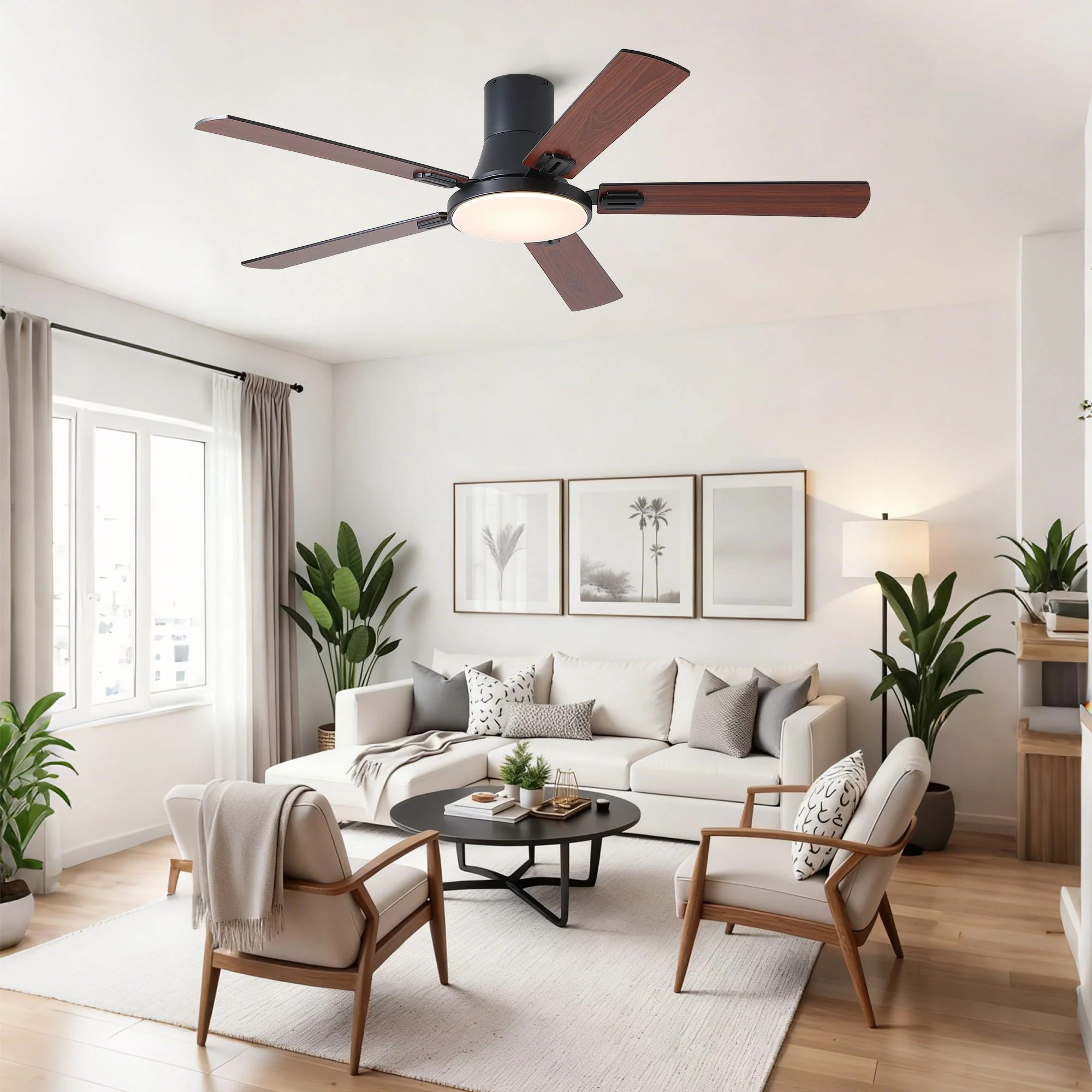 Flush Mount Ceiling Fans With LED Light And Remote Control, 5 Blades - Image 24