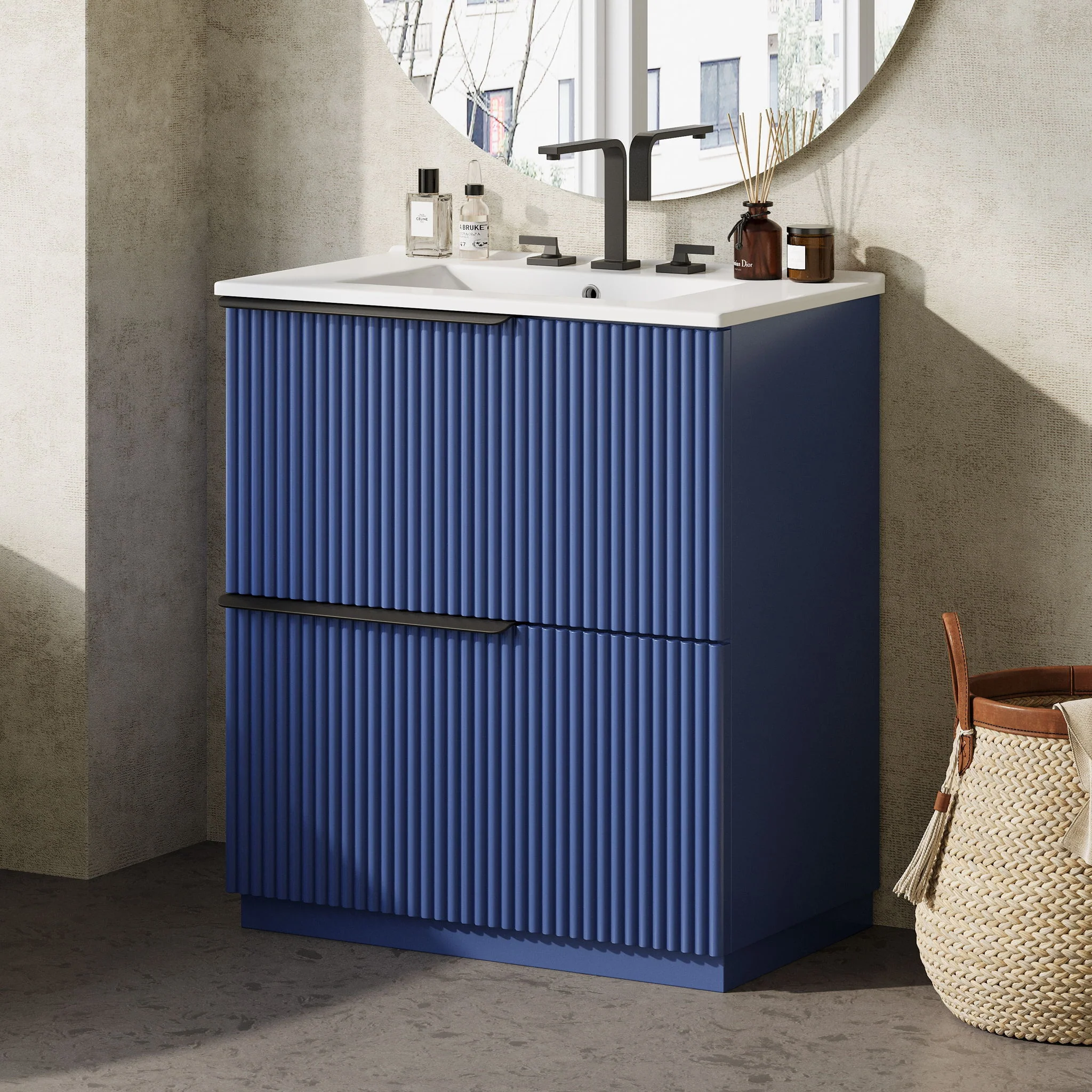 Fluted Bathroom Vanity With Ceramic Sink, Freestanding Cabinet - Image 6
