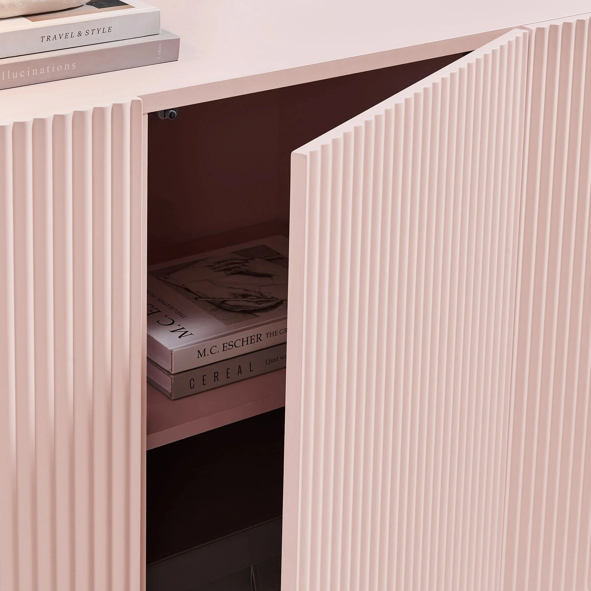 Fluted Scalloped Sideboard Storage Cabinet – Wood Finish 56 Inch - Image 16