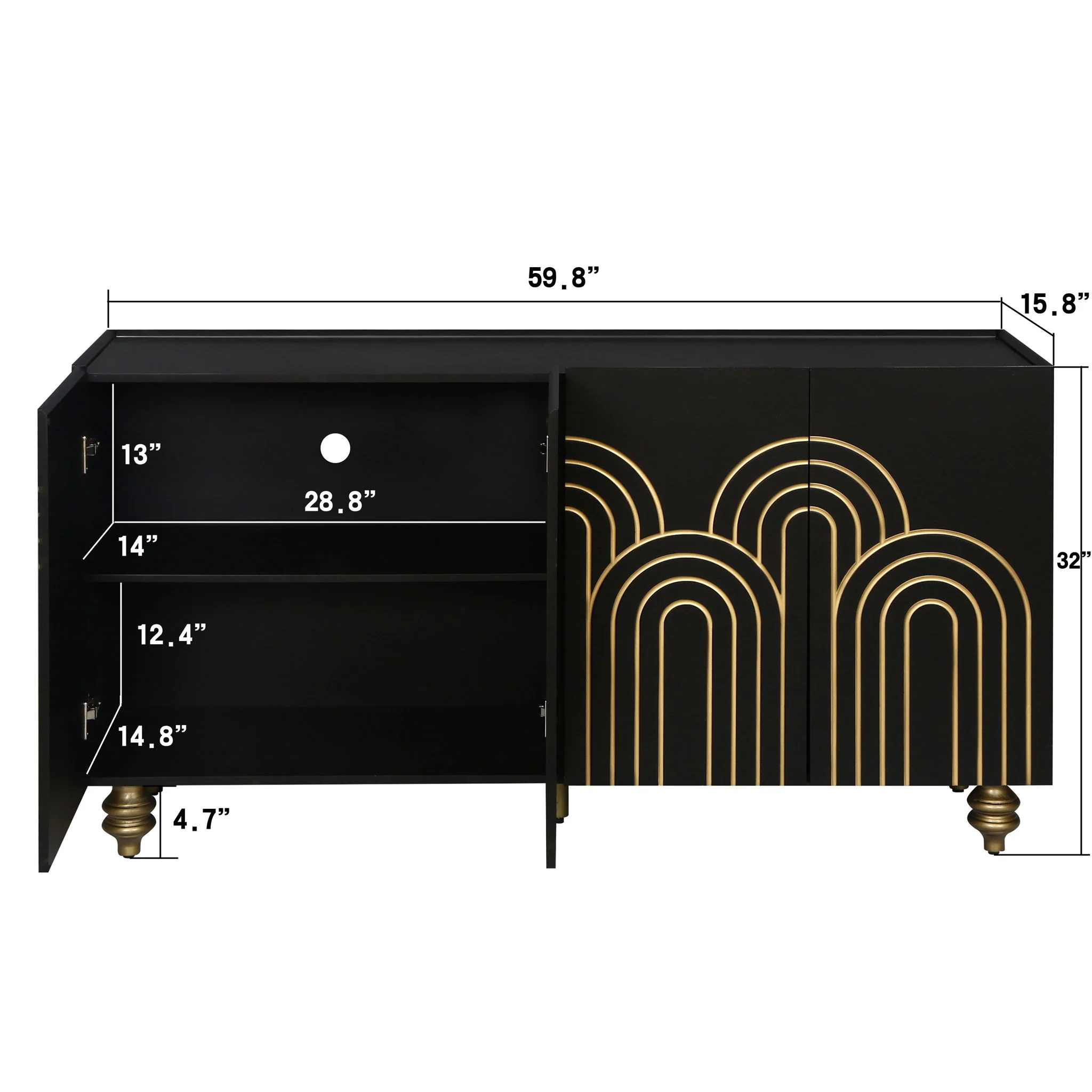 Fluted Sideboard Buffet Modern 4 Door Cabinet 60in x 32in with Storage - Image 7