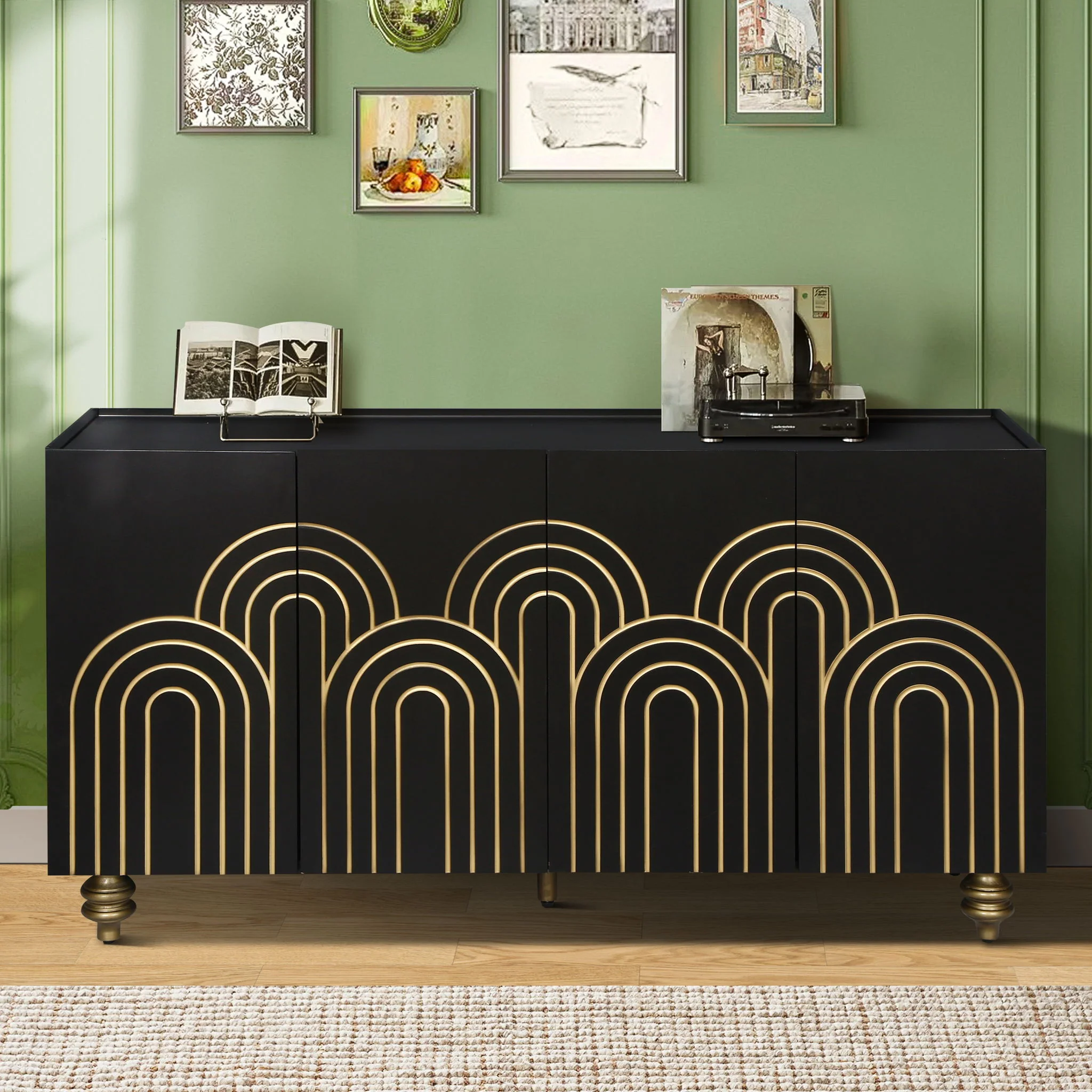 Fluted Sideboard Buffet Modern 4 Door Cabinet 60in x 32in with Storage - Image 9