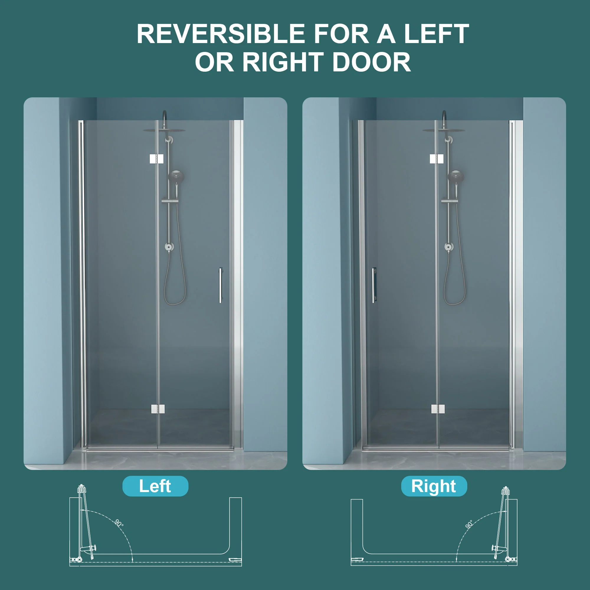 Fold Frameless Shower Door With Tempered Glass - Image 31