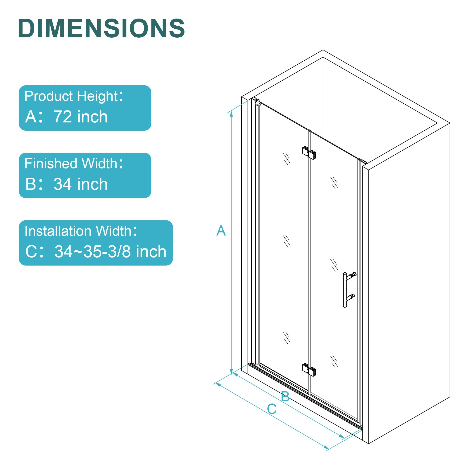 Fold Frameless Shower Door With Tempered Glass - Image 32
