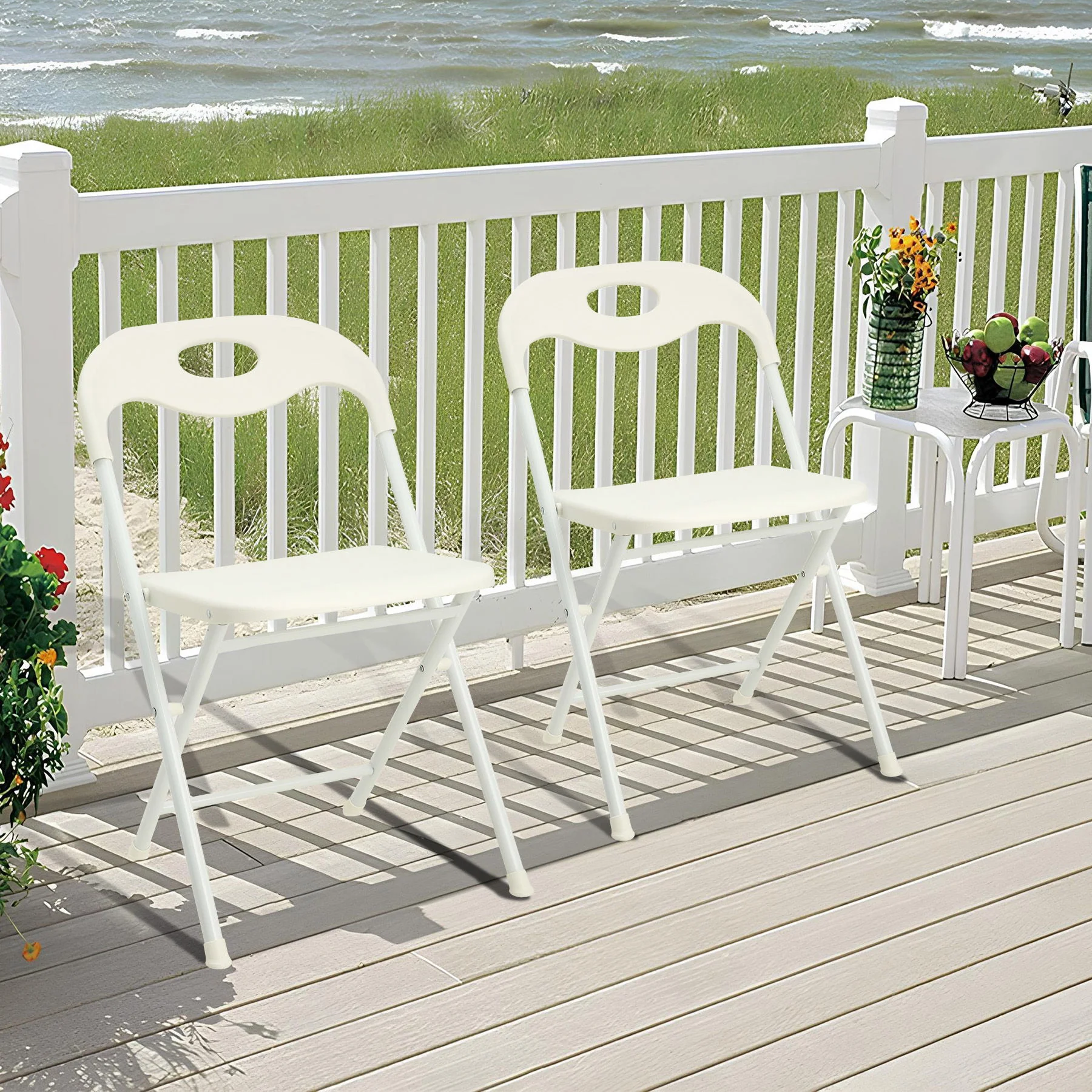 Folding Chairs, Stackable & Waterproof (Set of 4) - White - Image 2