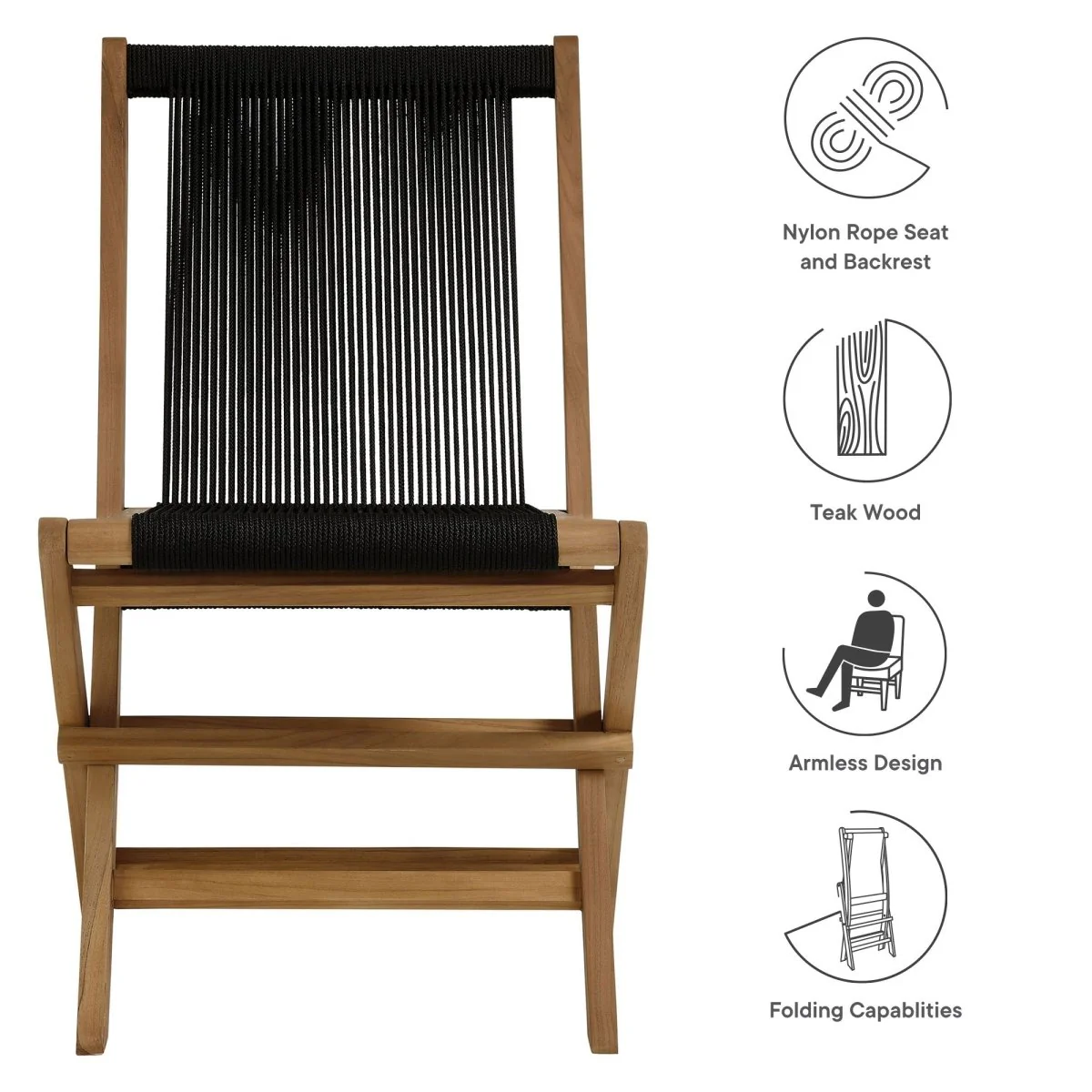 Folding Dining Chair Set Featuring Teak Frame and Rope Seat with Compact Foldable Design - Image 2
