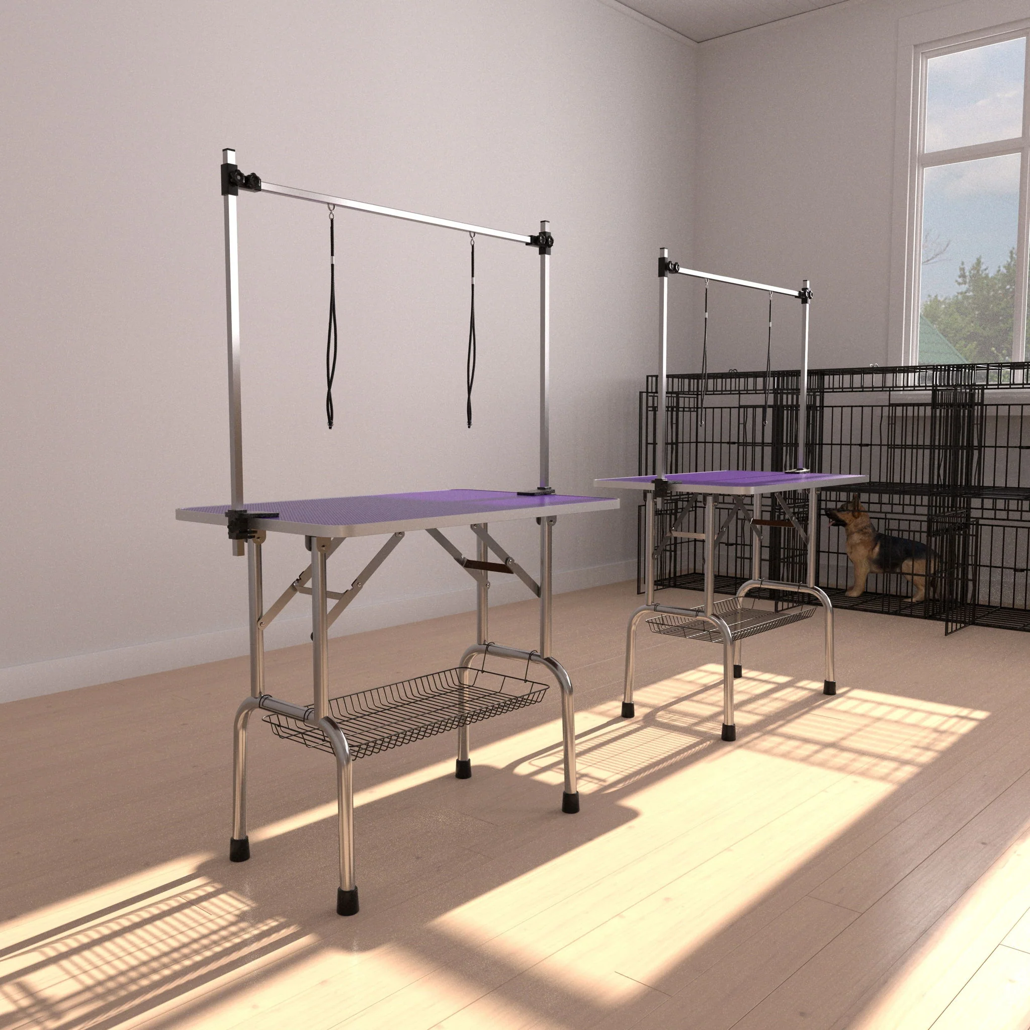 Folding Dog Pet Grooming Table Stainless Steel Frame Rubber Mat On Board With Adjustable Arm And Clamps Pet Dog Cat Grooming Table - Image 30