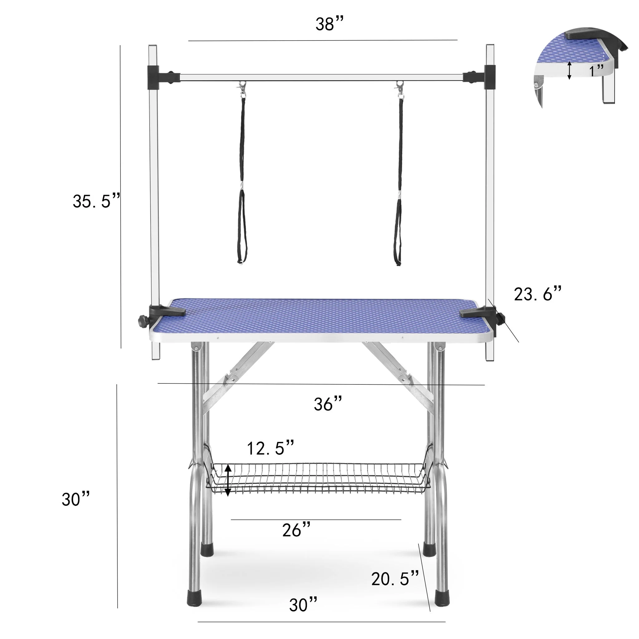 Folding Dog Pet Grooming Table Stainless Steel Frame Rubber Mat On Board With Adjustable Arm And Clamps Pet Dog Cat Grooming Table - Image 7