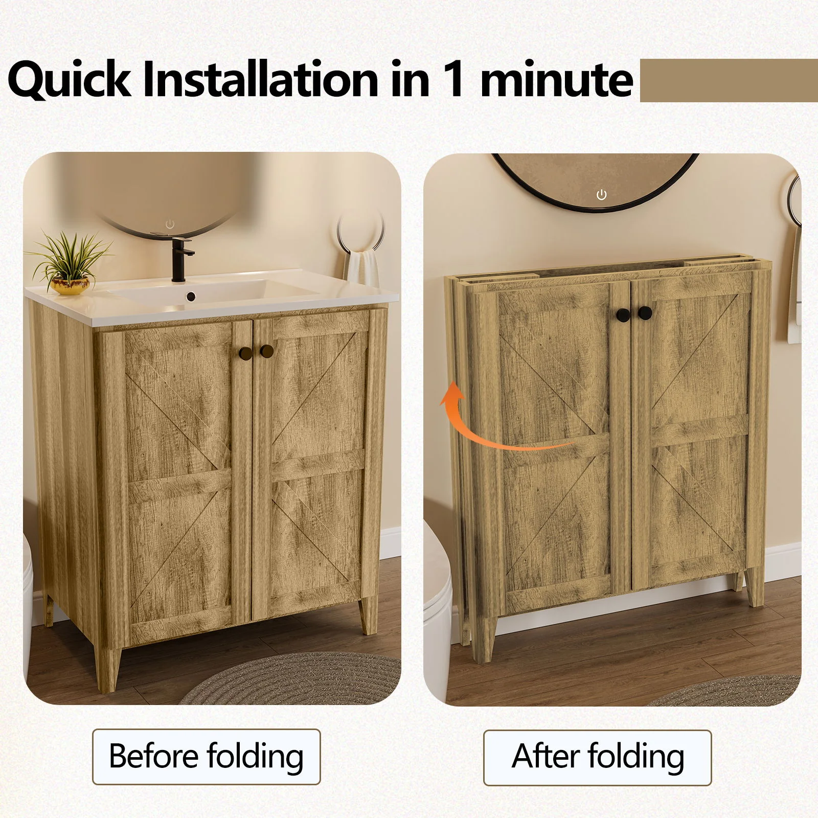 Folding Floor Cabinet With Ceramic Sink, Space Saving - Image 14