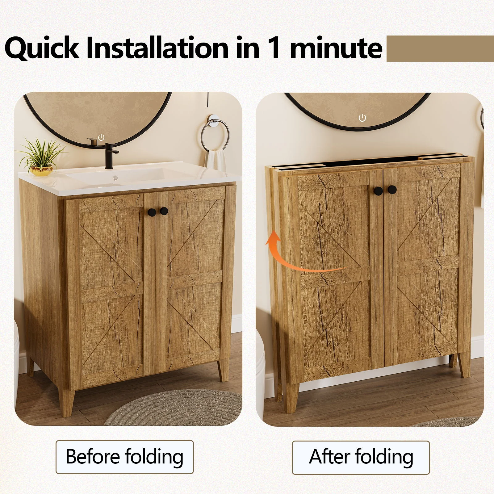 Folding Floor Cabinet With Ceramic Sink, Space Saving - Image 9