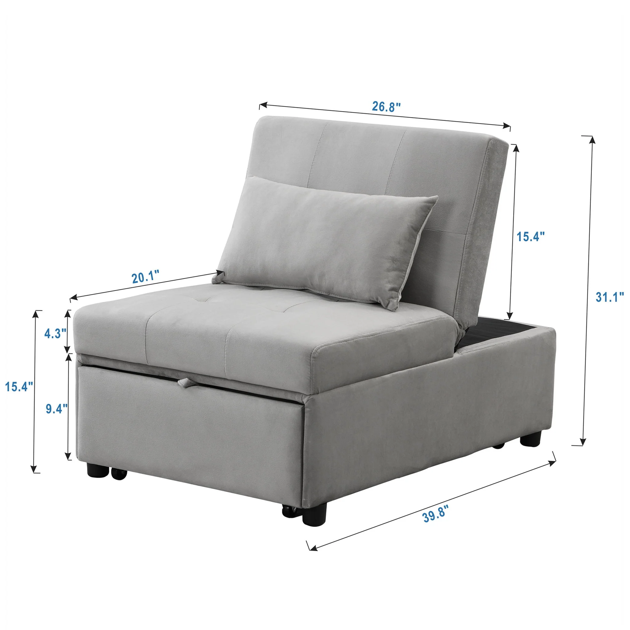Folding Ottoman Sofa Bed - Gray Fabric - Image 5