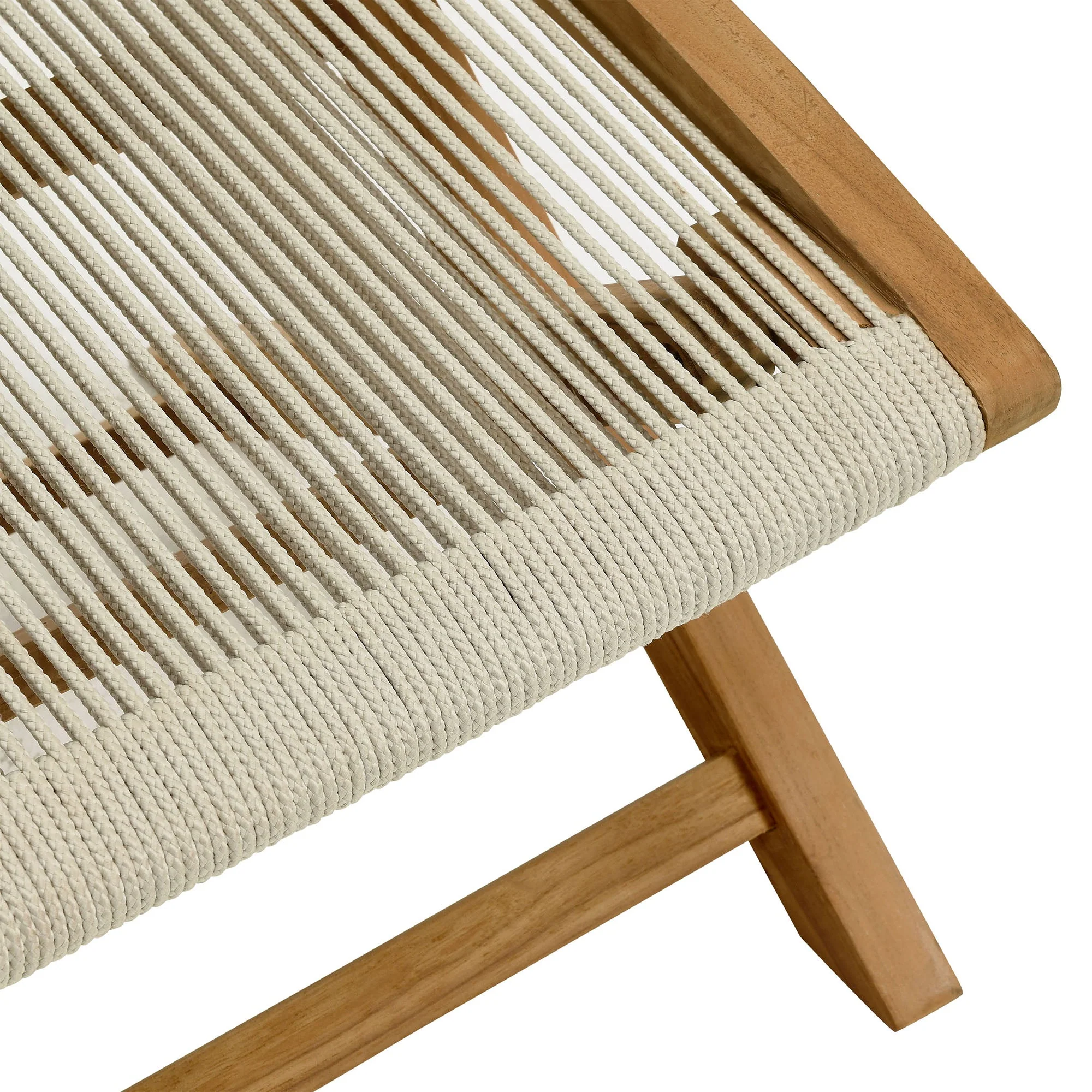 Folding Outdoor Ottoman with Teak Frame and Rope Weave, Portable Seating - Image 17