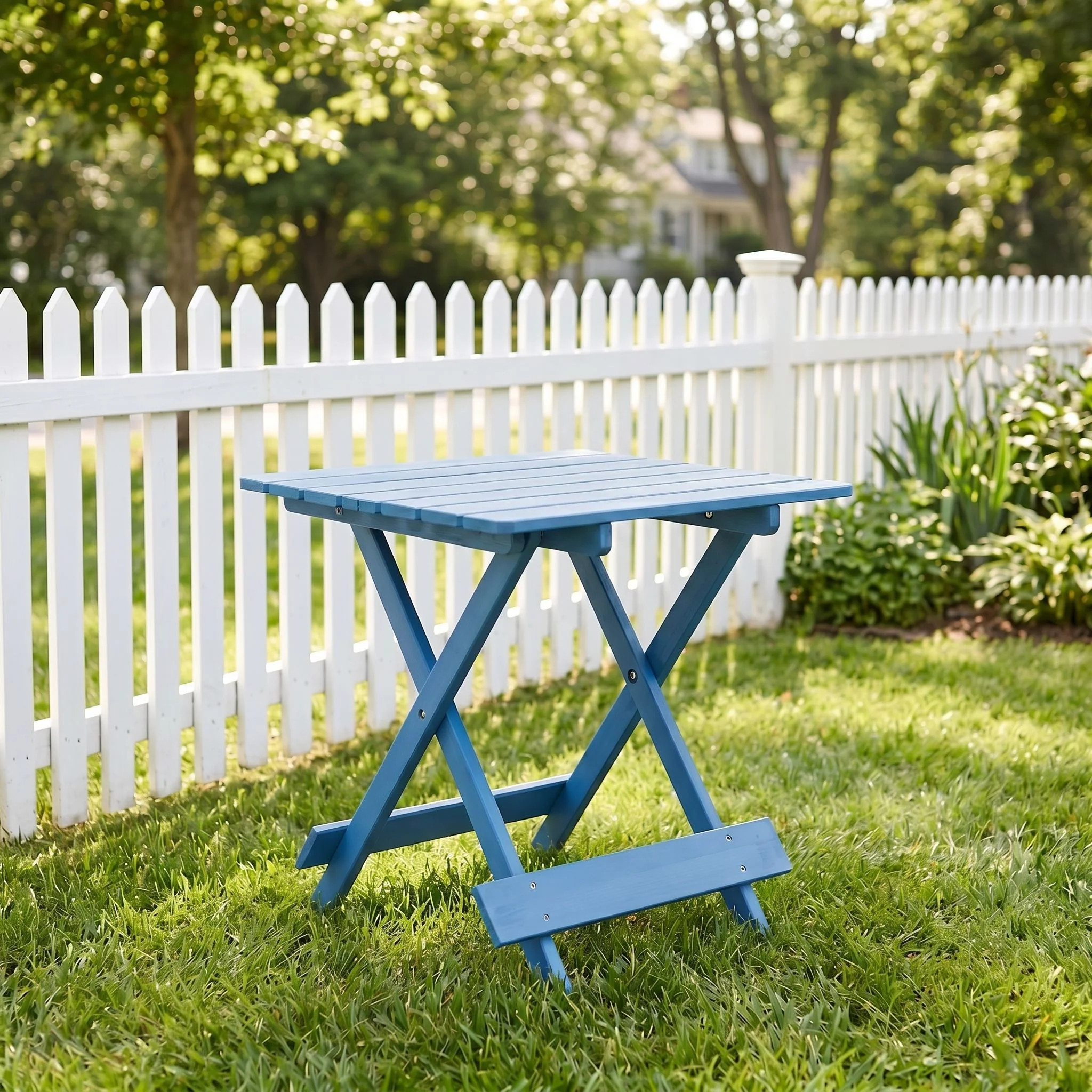 Folding Square Table For Backyard - Blue - Image 2