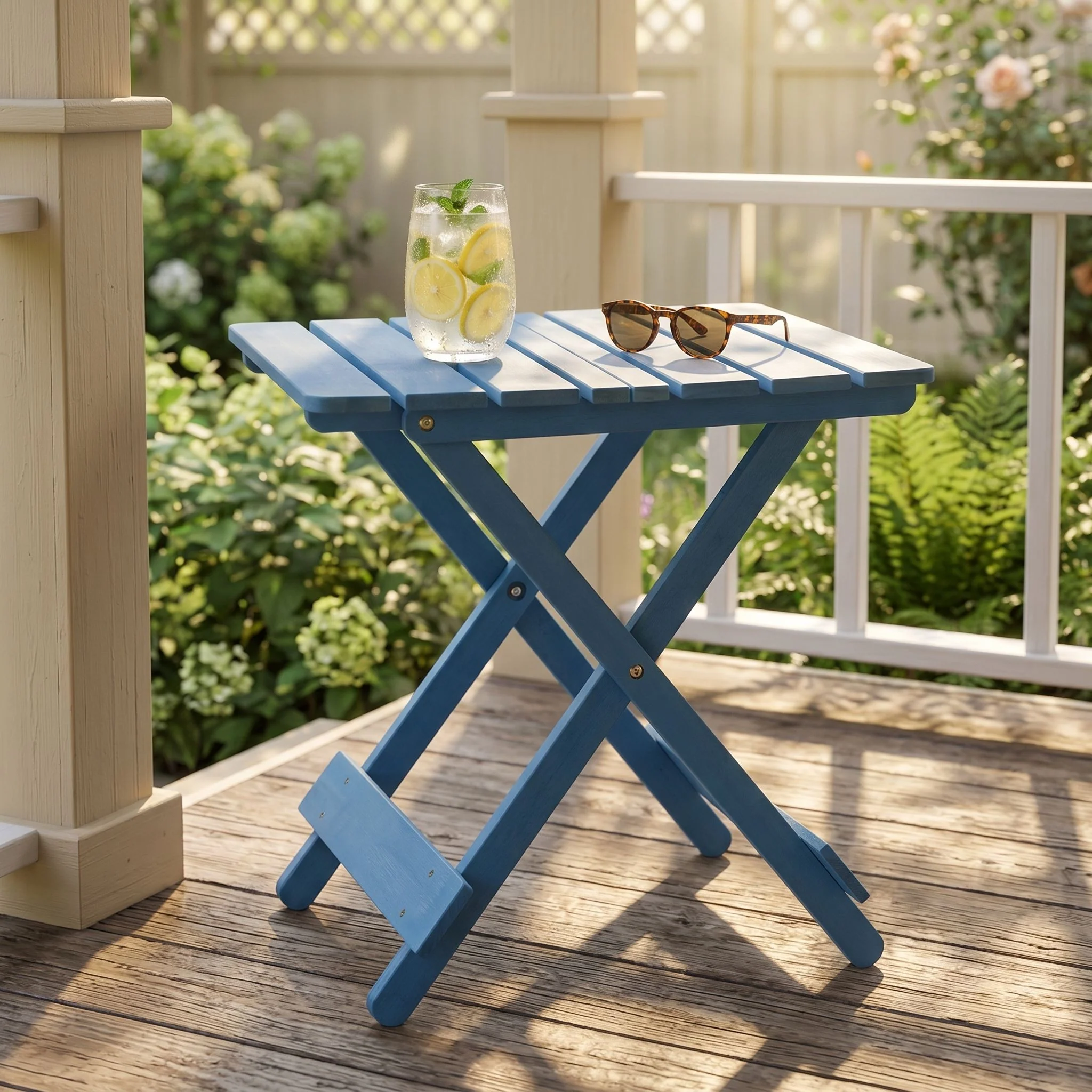 Folding Square Table For Backyard - Blue - Image 3