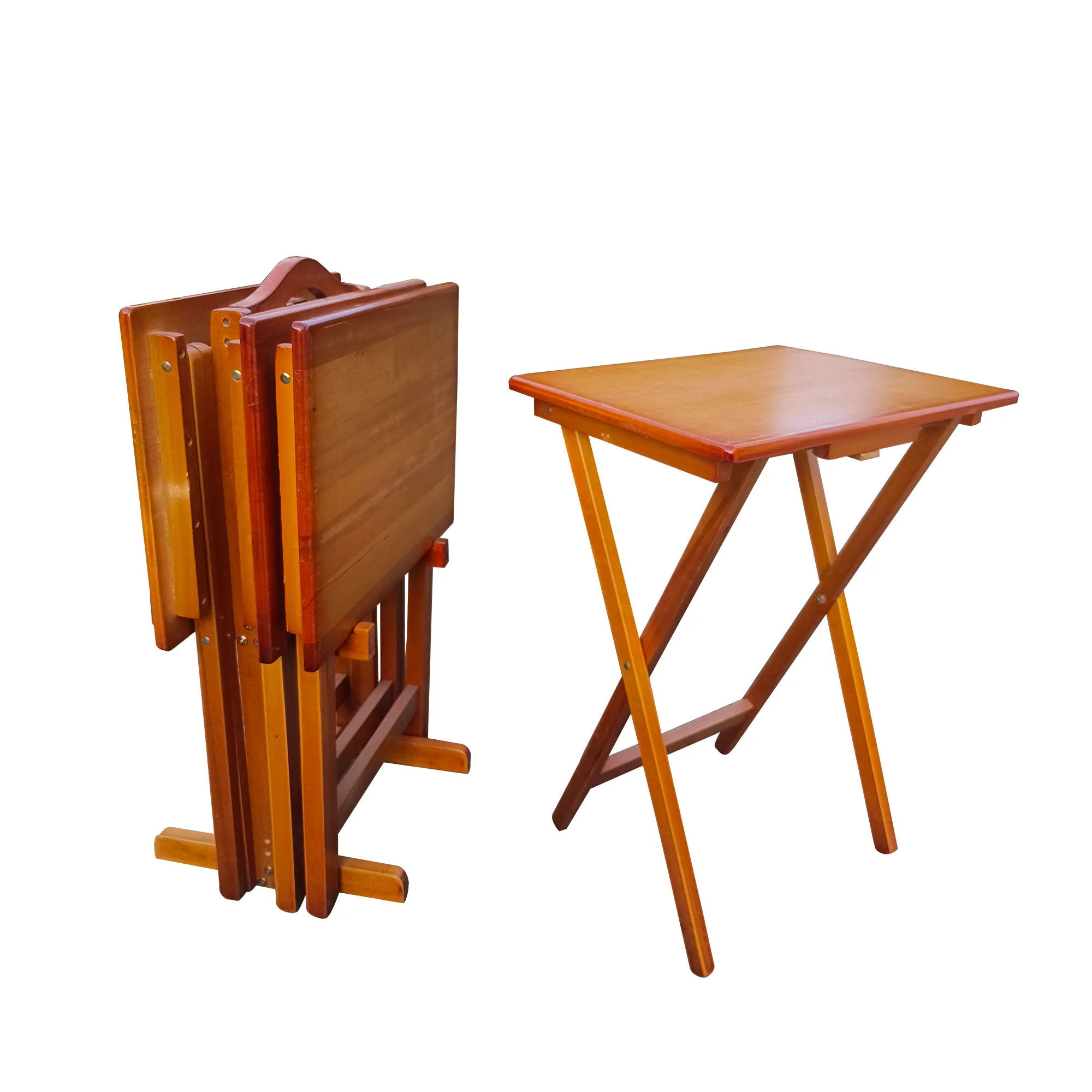 Folding Trays With Storage Rack Snack Table (Set of 4) - Honey - Image 5