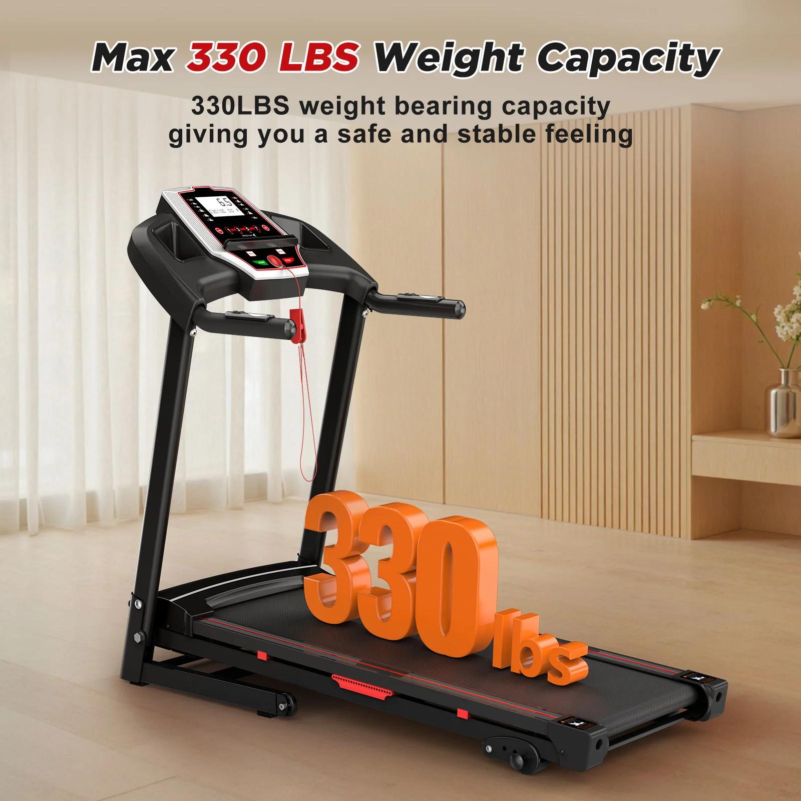 Folding Treadmills For Home - 3.5Hp Portable Foldable With Incline, Electric Treadmill For Running Walking Jogging Exercise With 12 Preset Programs, Indoor Workout Training Space Save Apartment, App - Black - Image 7