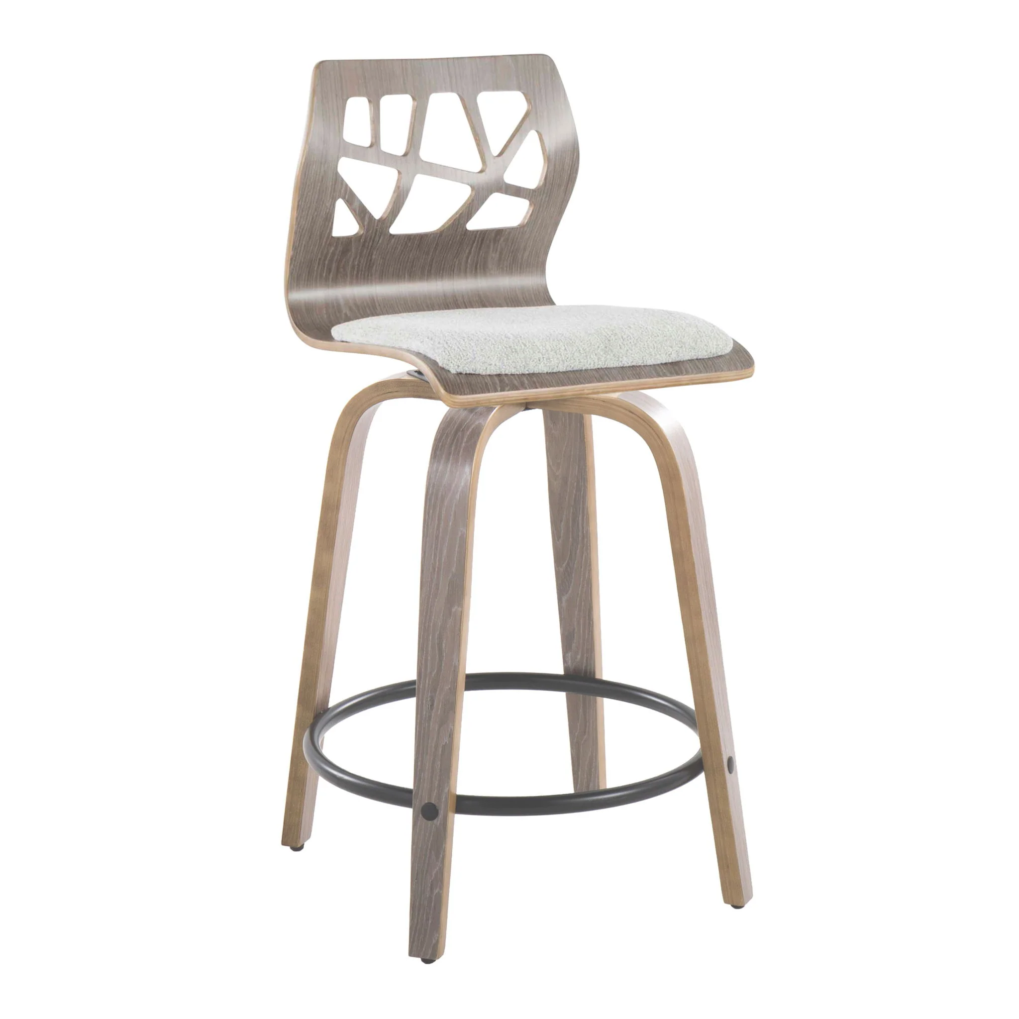 Folia - Contemporary Fixed Height Stool With Swivel With Round Footrest (Set of 2) - Image 3