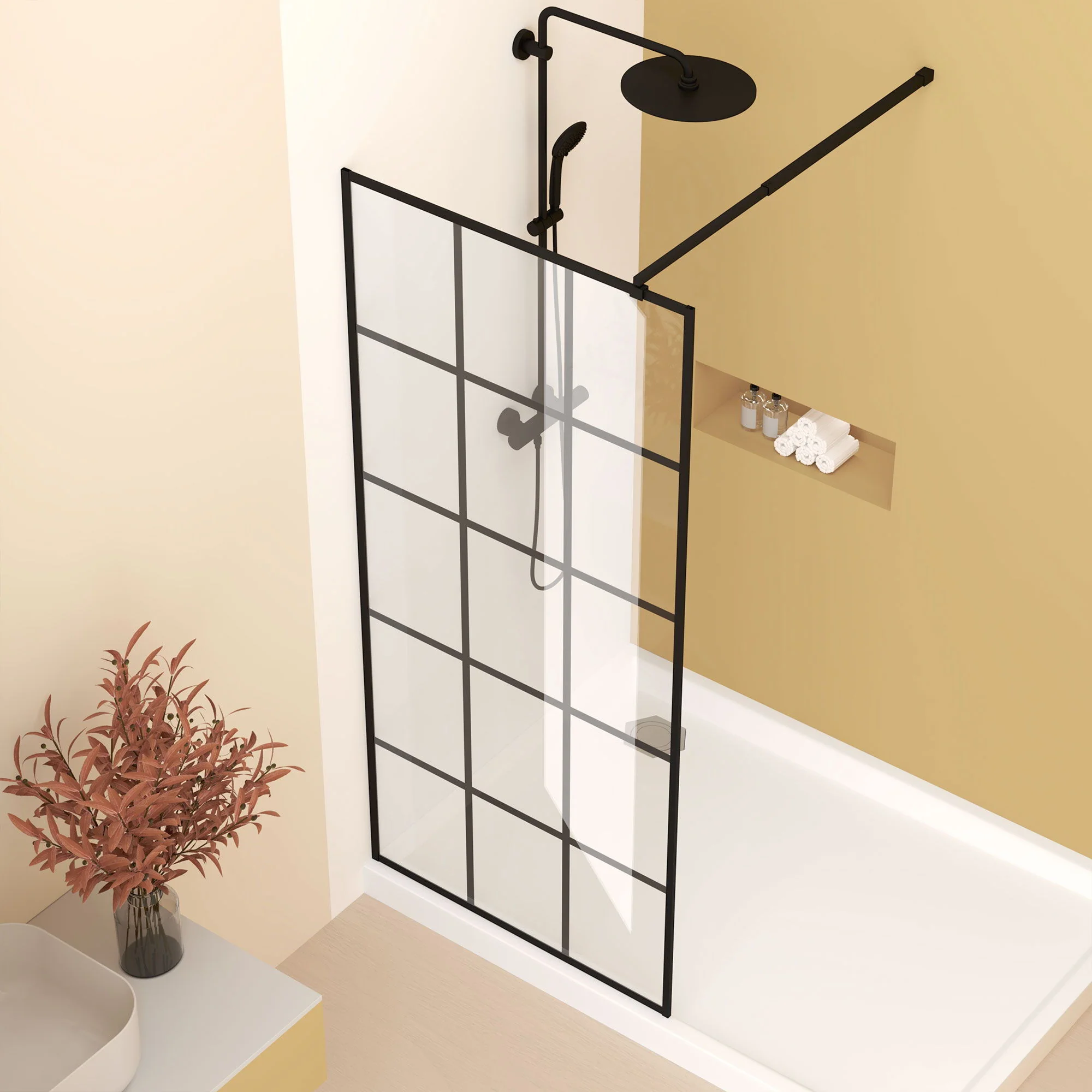 Framed Glass Shower Screen - Matte Black - Image 6