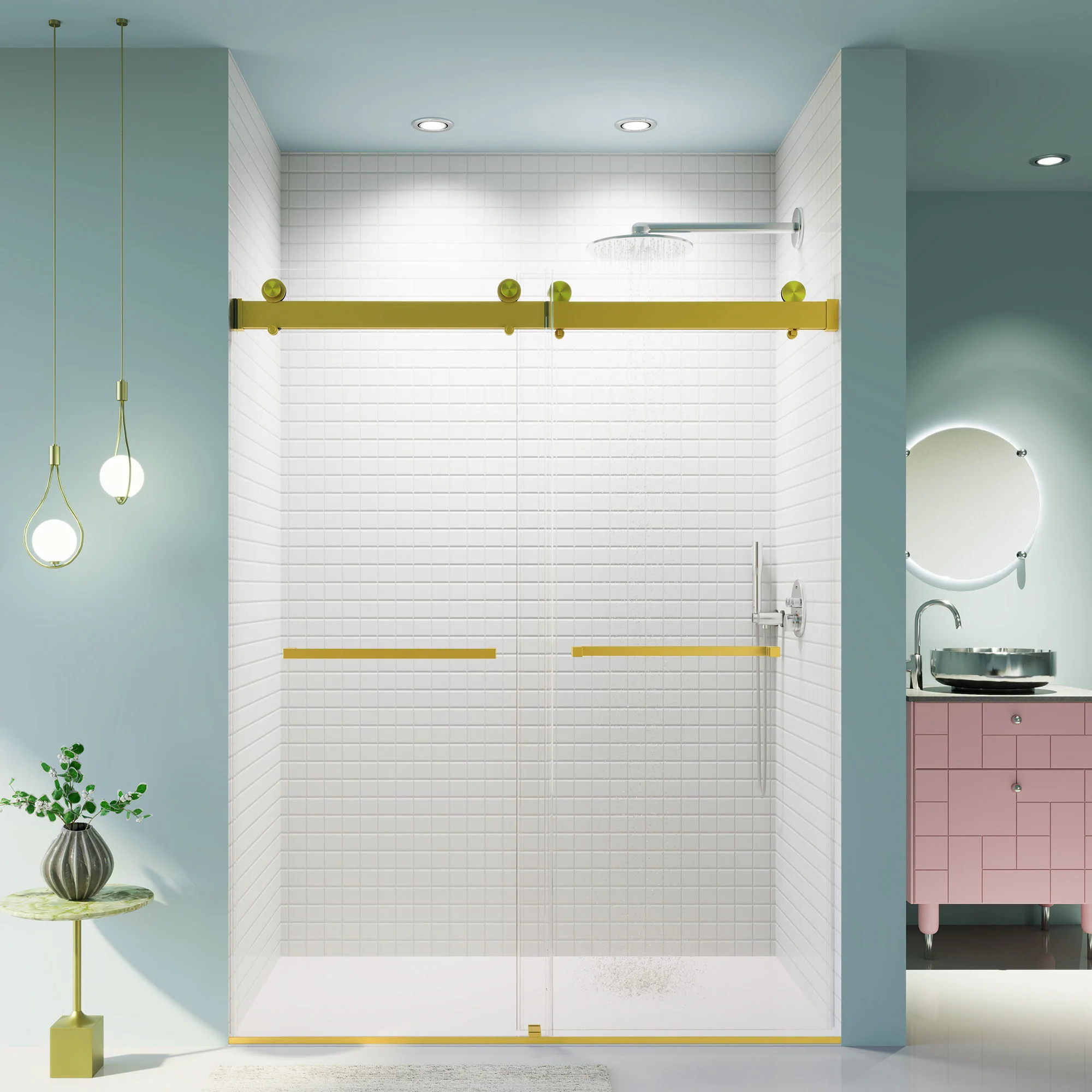 Frameless Double Sliding Soft-Close Shower Door, 3 / 8" (10Mm) Thick SGCC Tempered Glass Door, Matte - Image 29