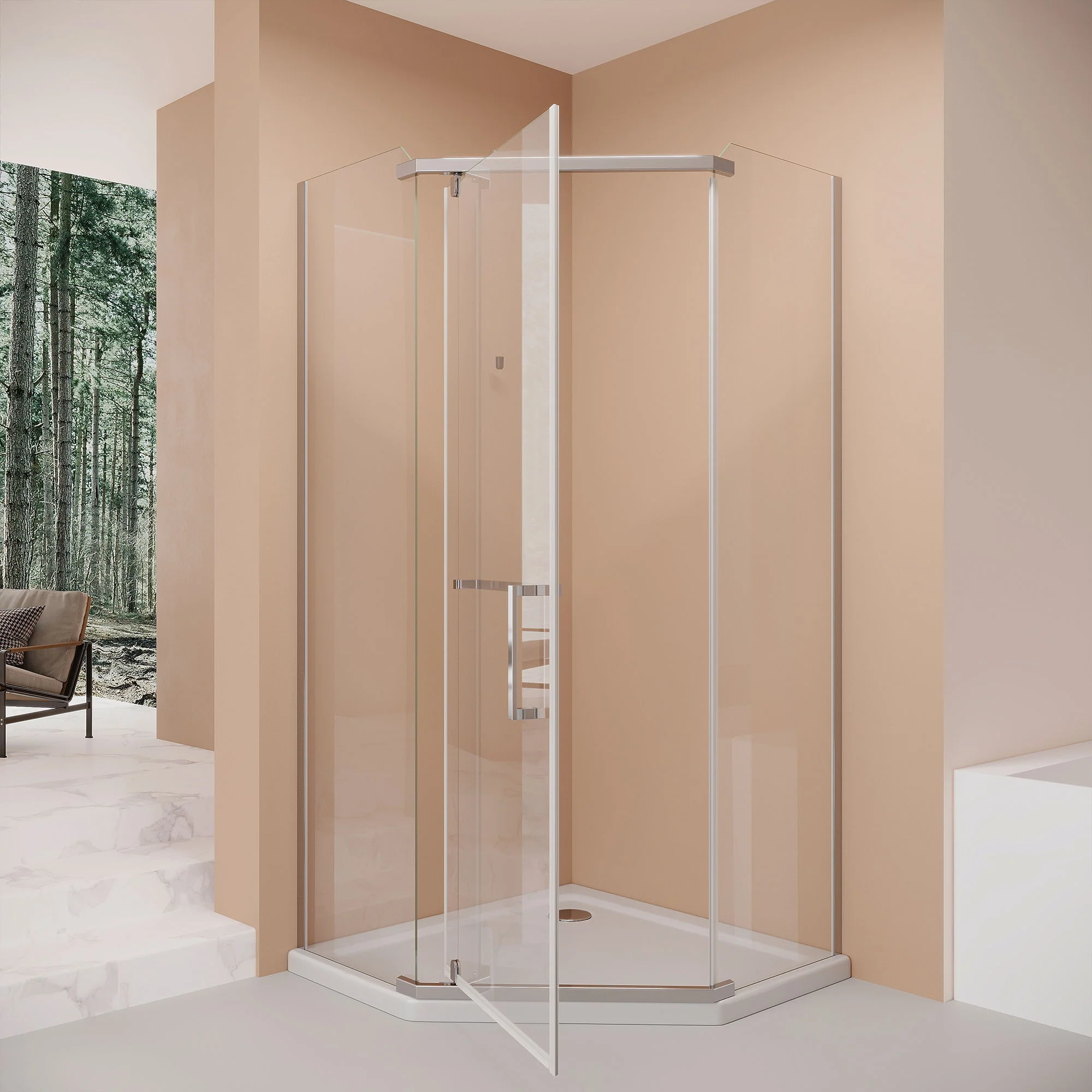 Frameless Neo Angle Shower Door WithTempered Glass - Image 7