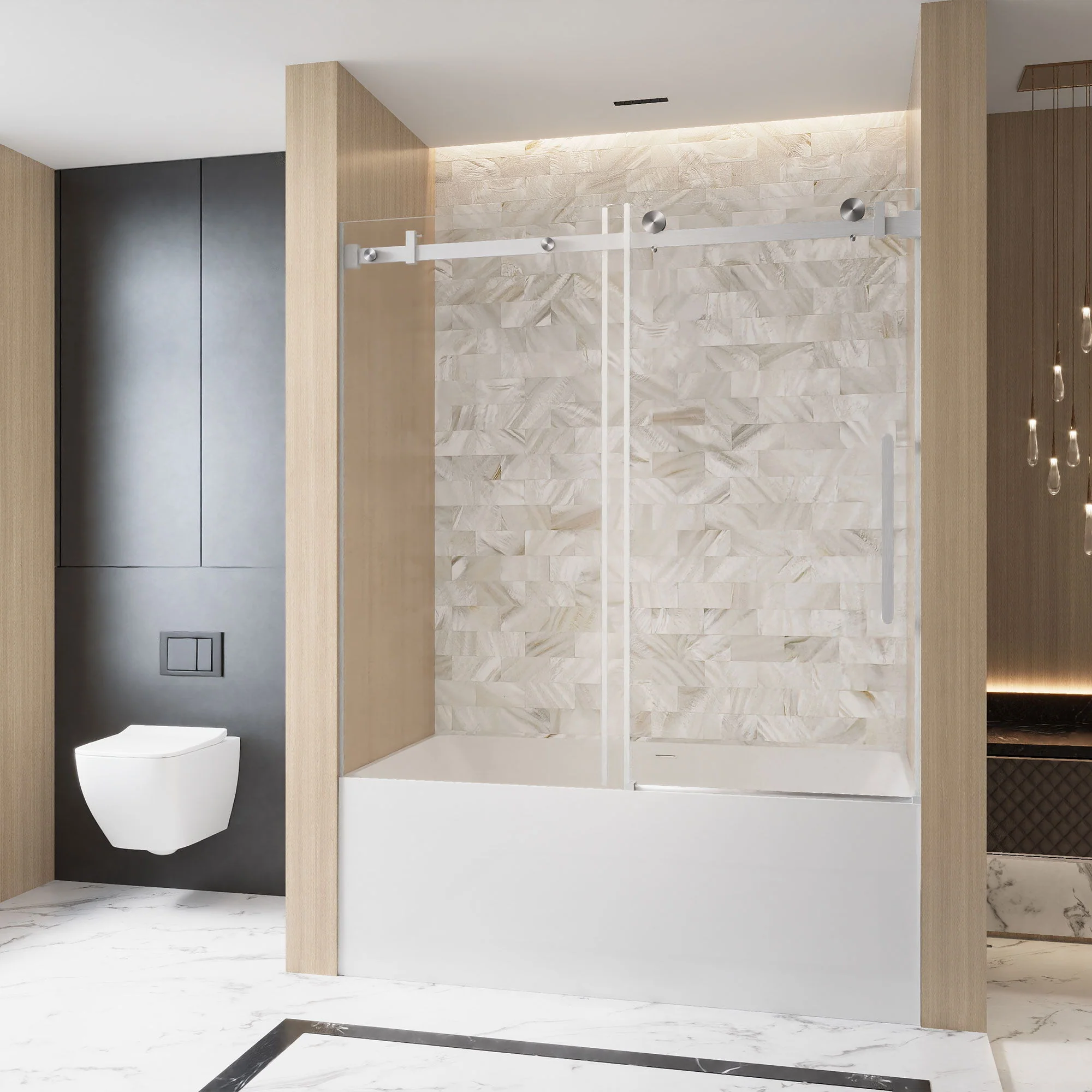 Frameless Single Sliding Shower Door & Handle And Square Tube Track - Image 13