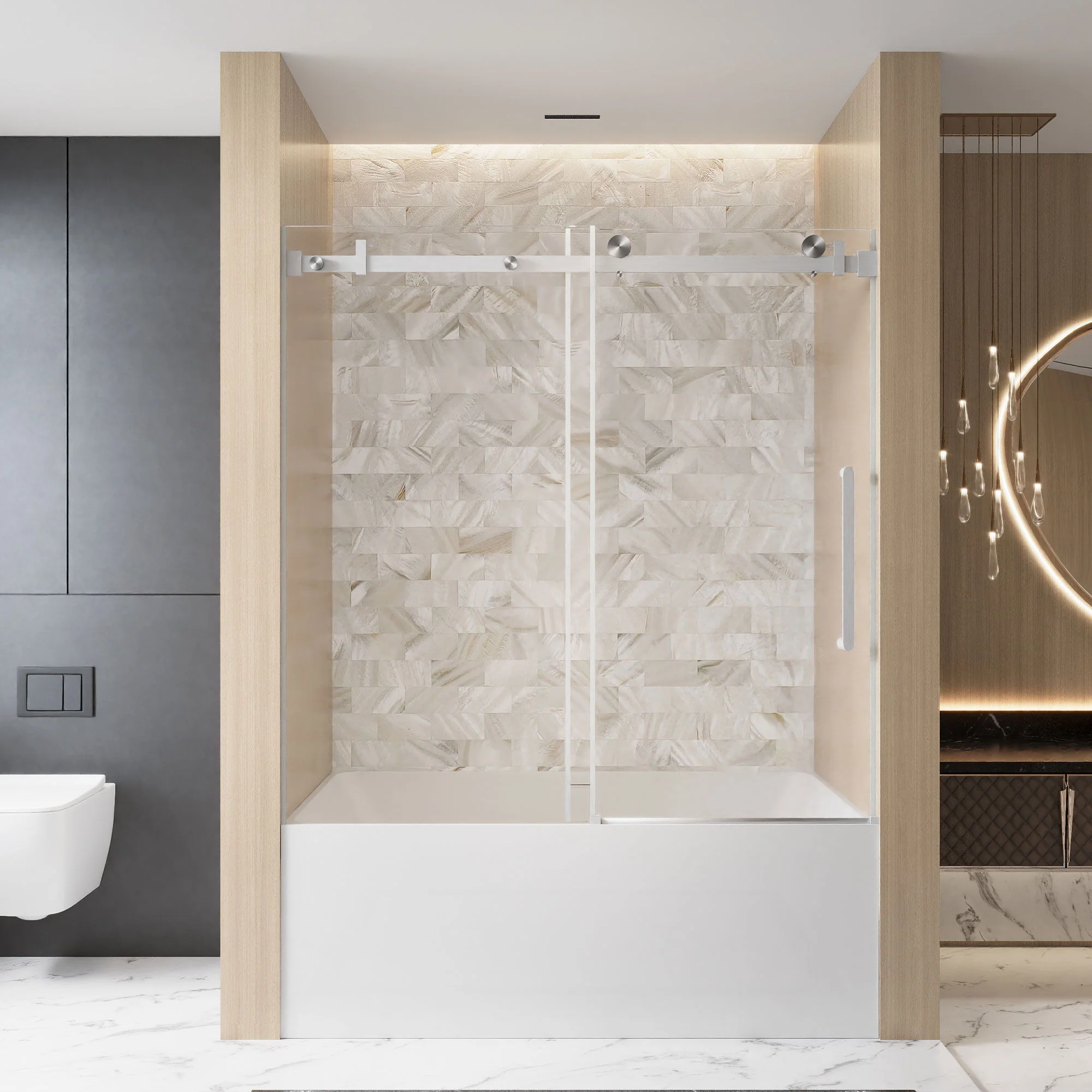 Frameless Single Sliding Shower Door & Handle And Square Tube Track - Image 14