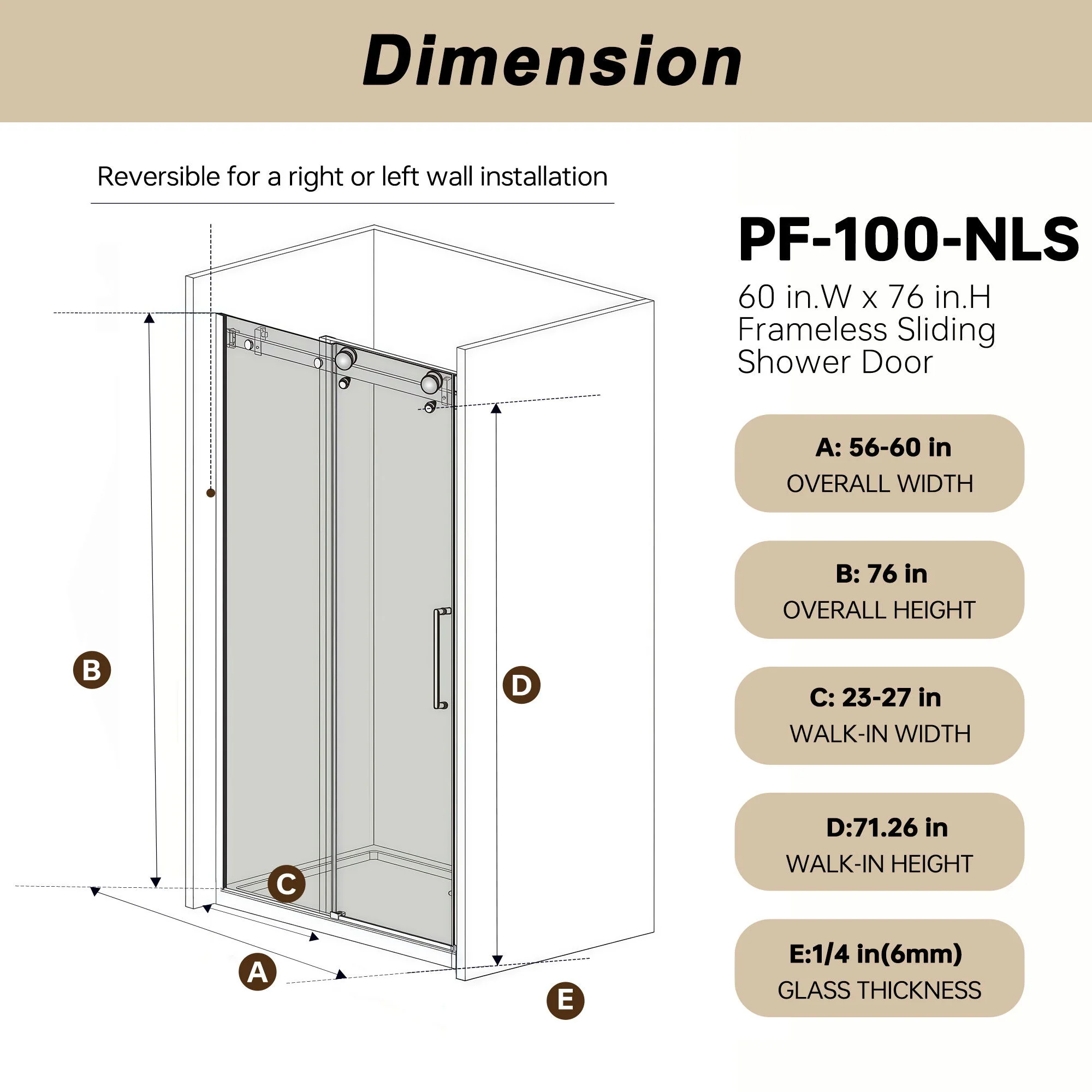 Frameless Single Sliding Shower Door & Handle And Square Tube Track - Image 17