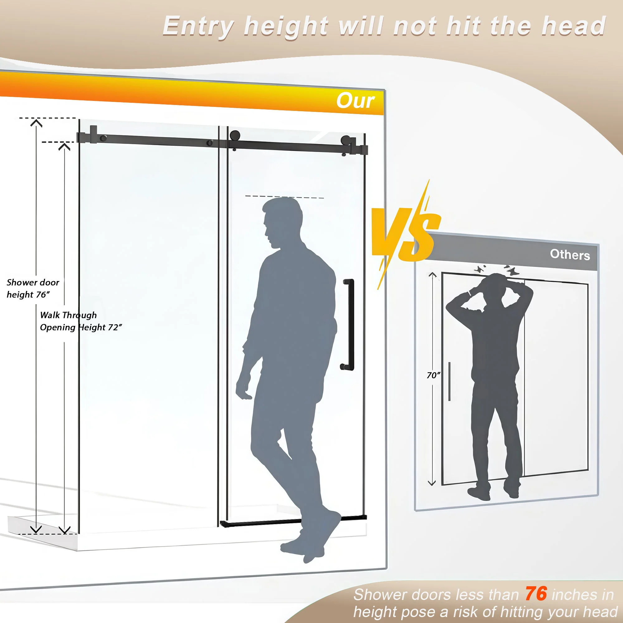 Frameless Single Sliding Shower Door & Handle And Square Tube Track - Image 19