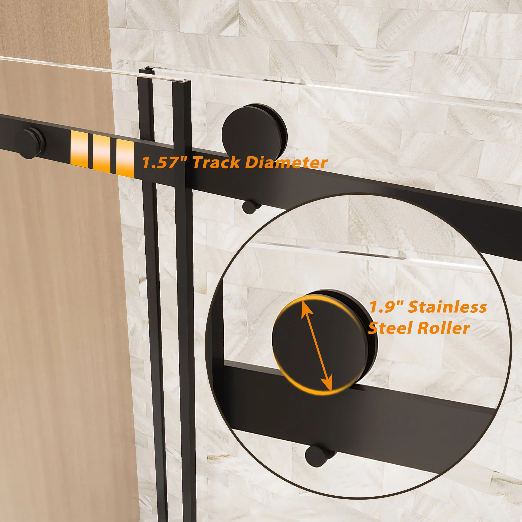 Frameless Single Sliding Shower Door, Square Tube Track - Image 15