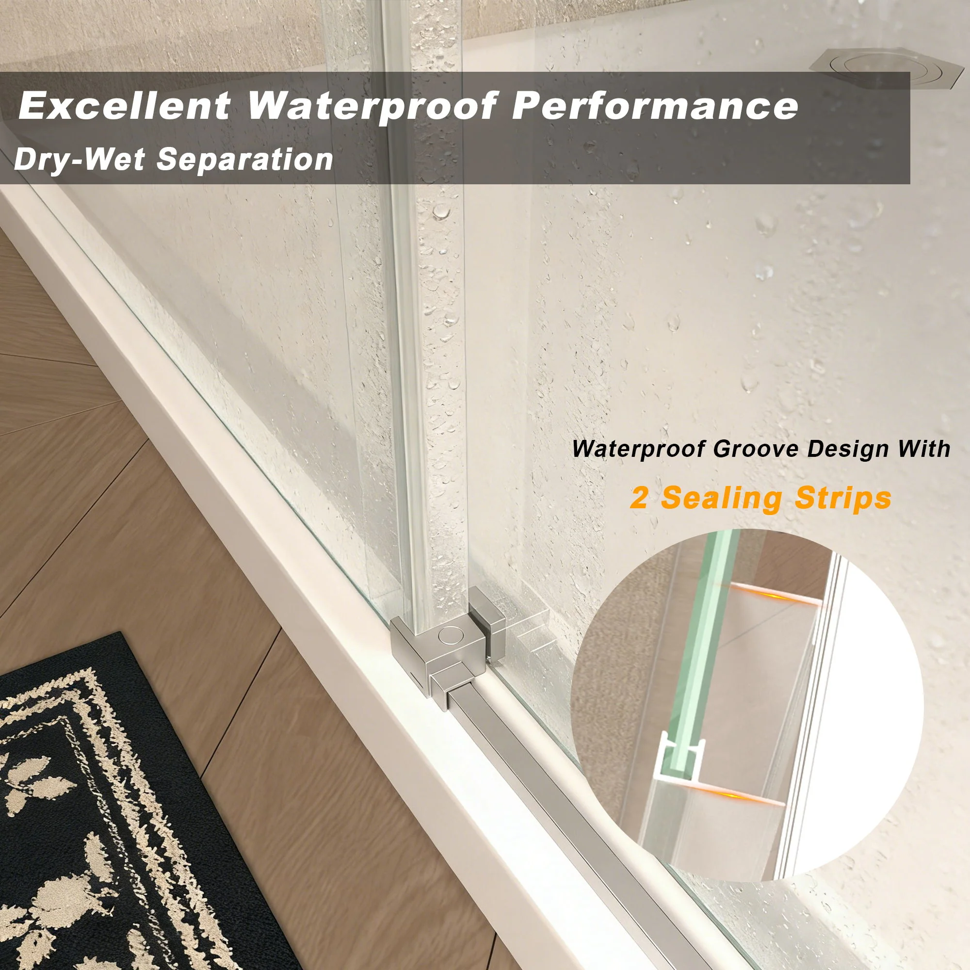 Frameless Single Sliding Shower Door With Handle - Image 8