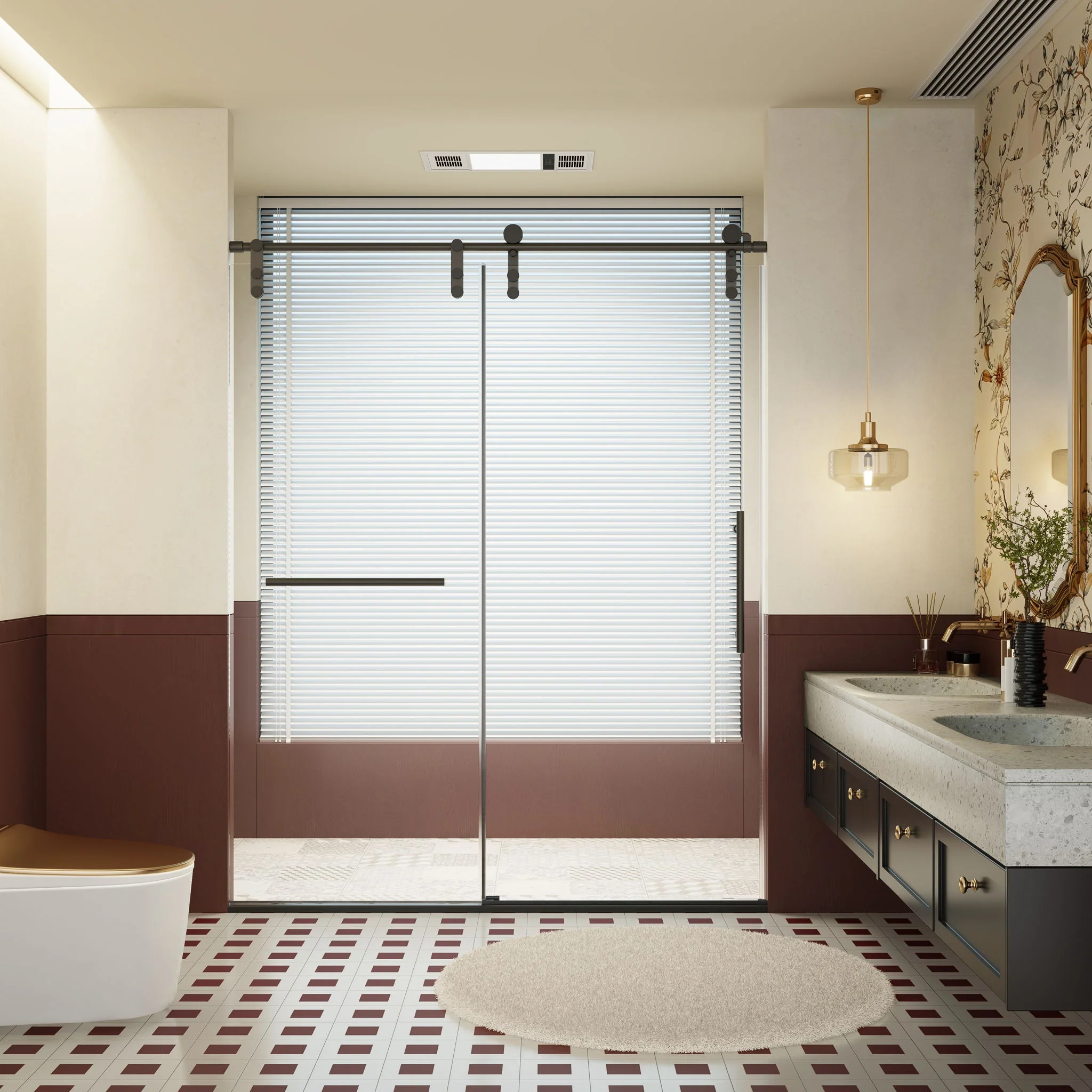 Frameless Single Sliding Shower Doors With Towel Rail & Handle - Image 62