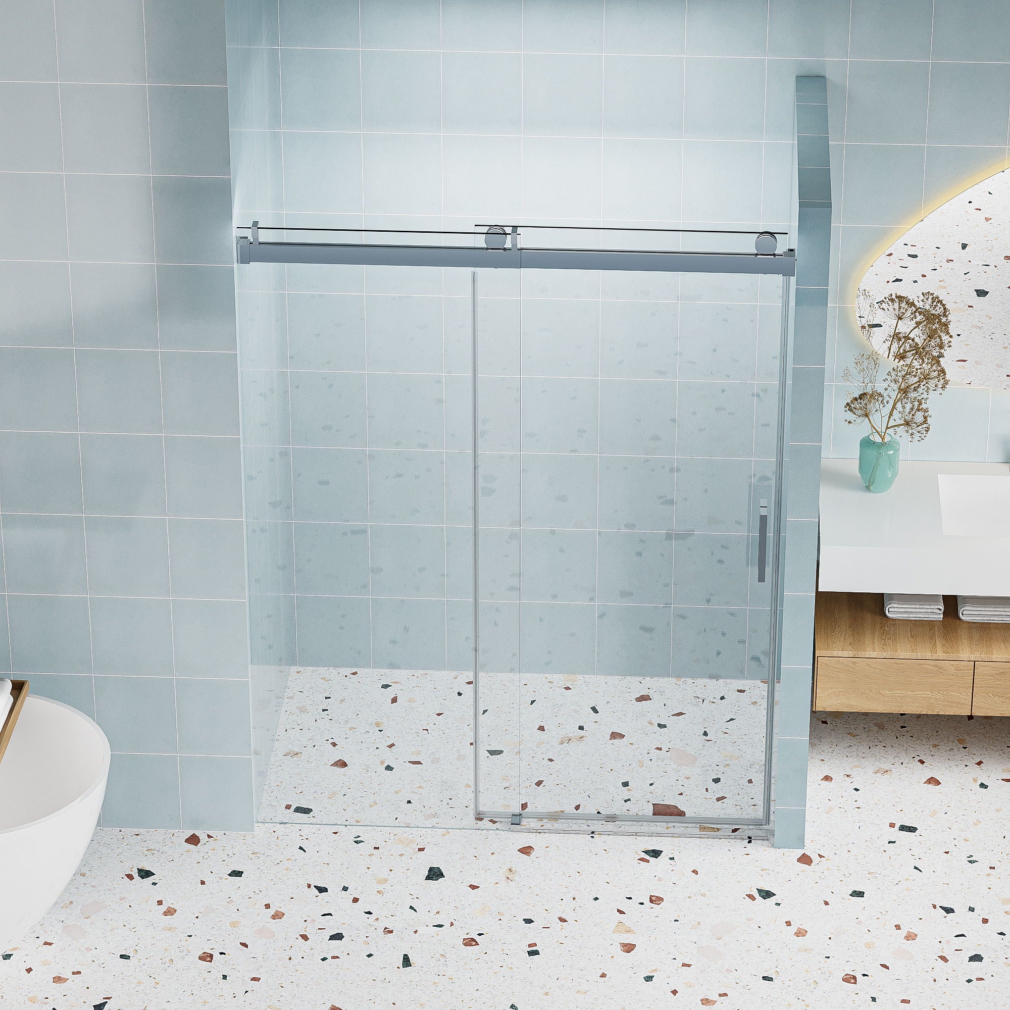 Frameless Soft-Closing Shower Door, 1/4" (6 Mm) Tempered Glass Single Sliding With Explosion Proof Coating - Image 6