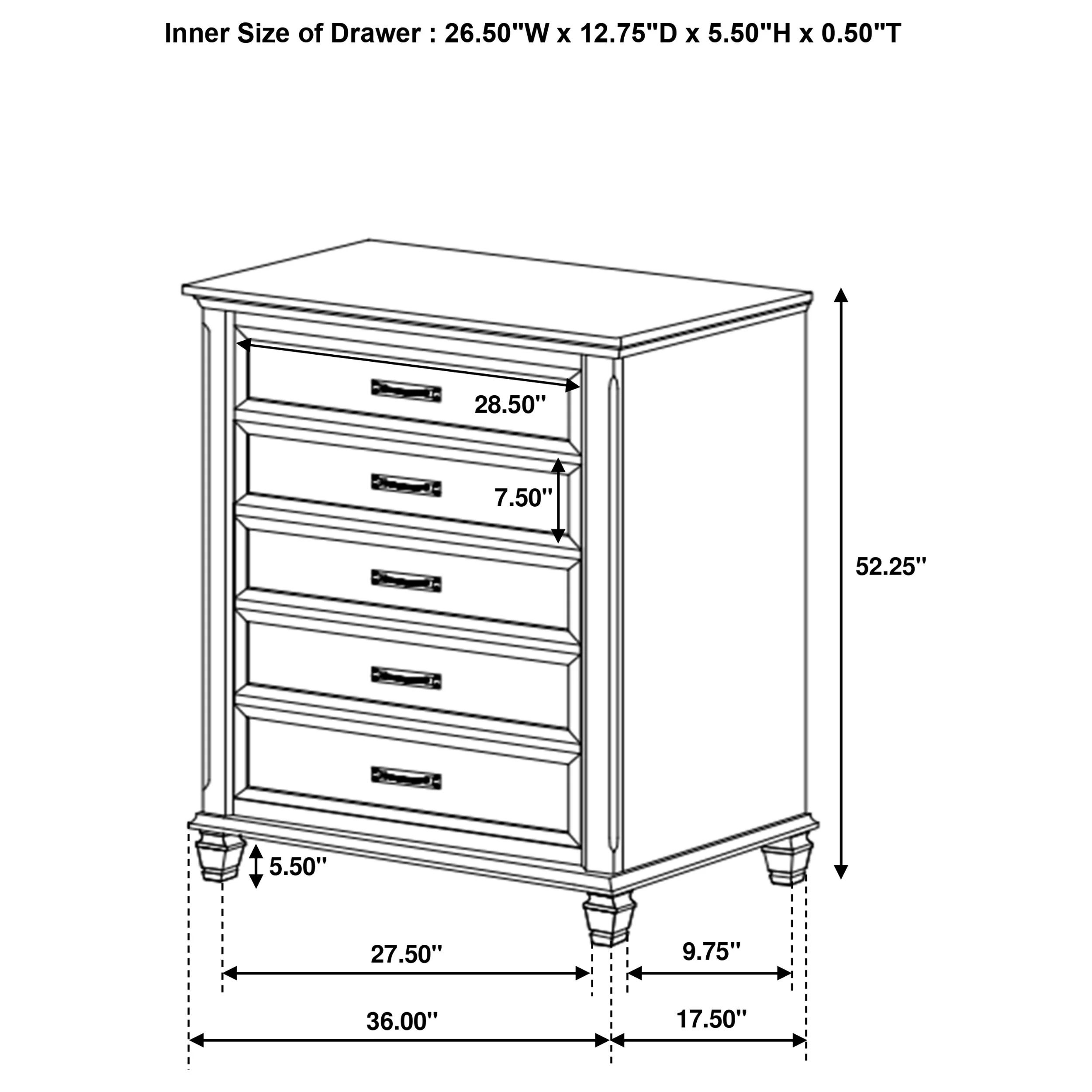 Franco 5-Drawer Bedroom Chest in Distressed White - Image 2