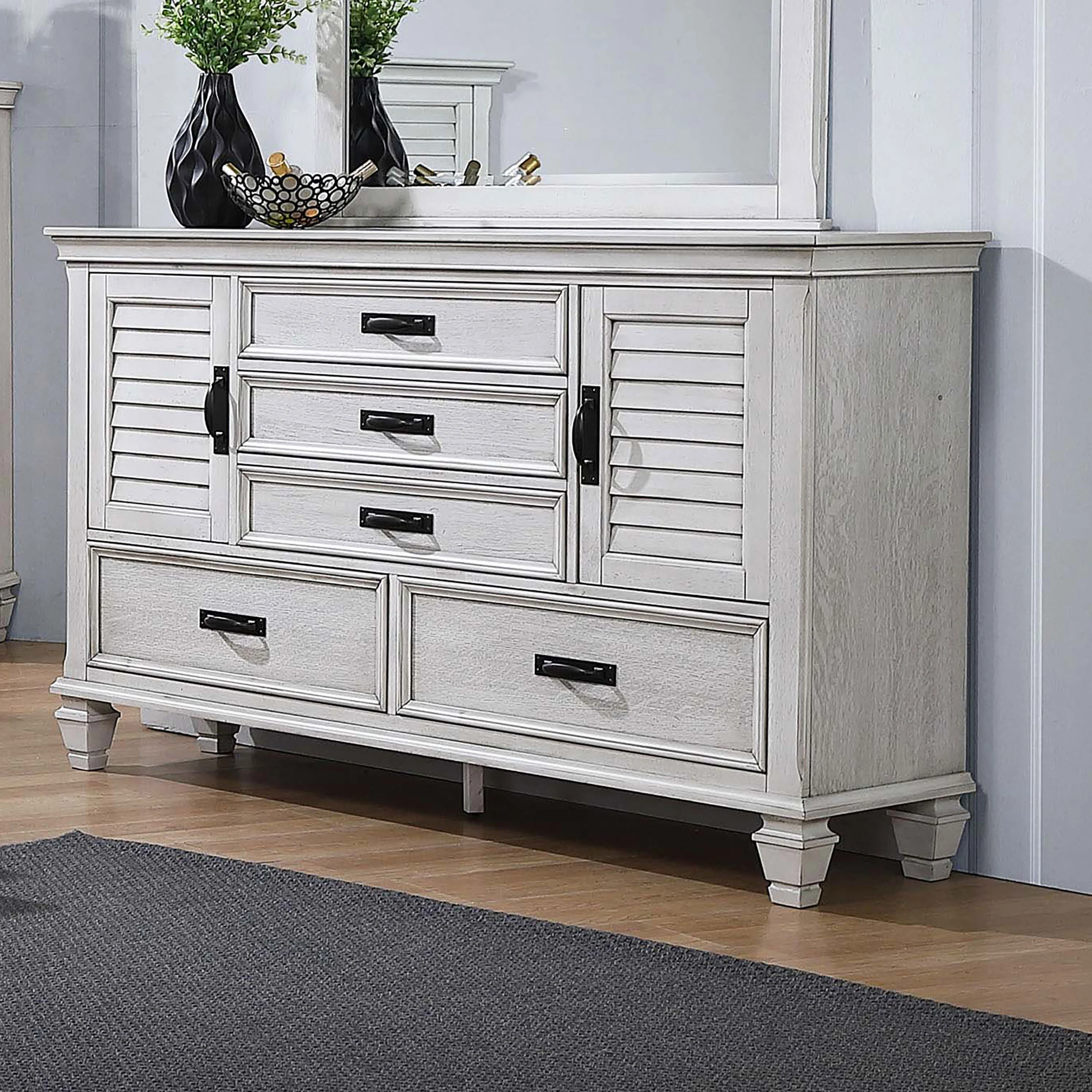 Franco 5-Drawer Dresser in Distressed White - Image 2