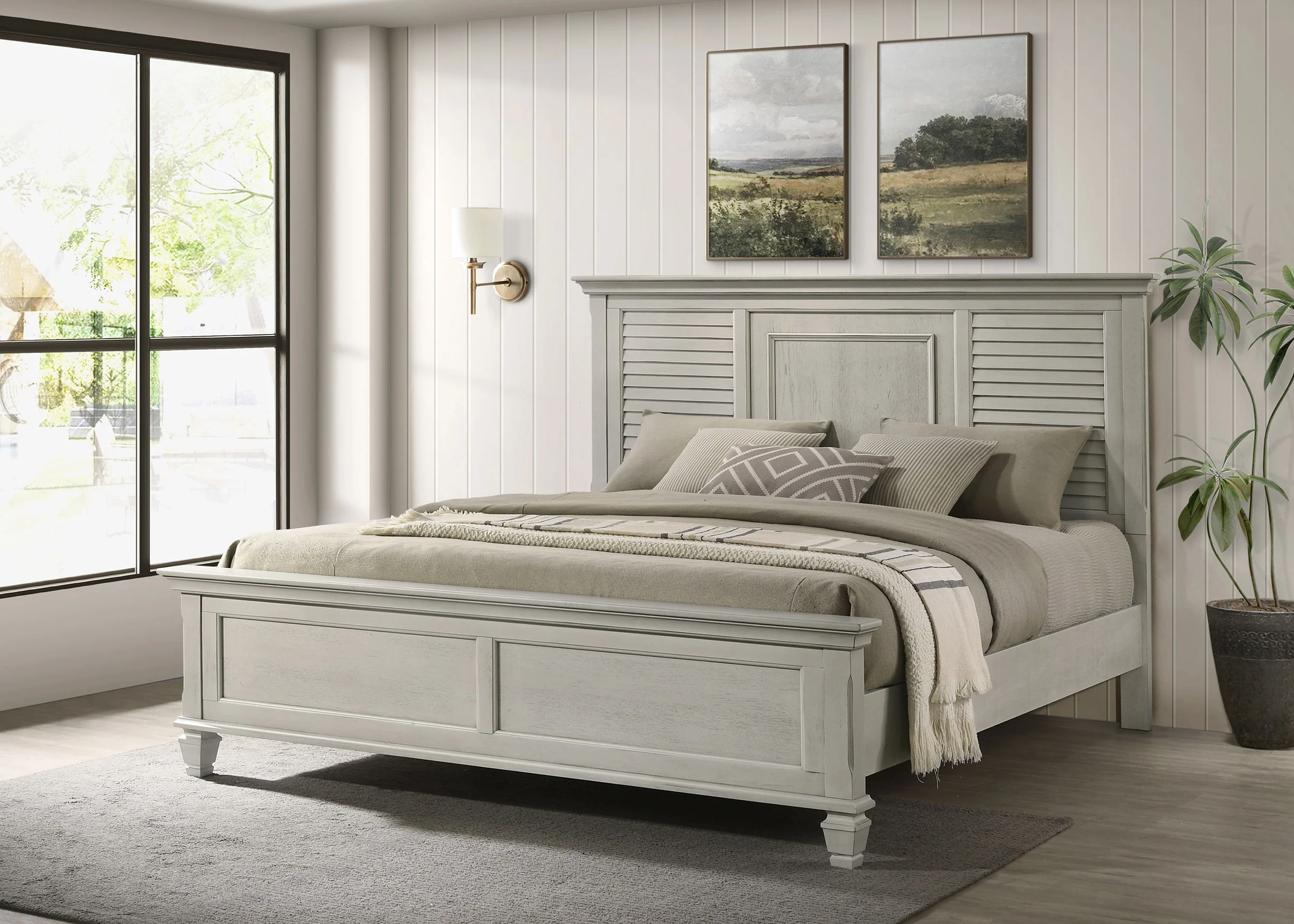 Franco Wood Eastern King Panel Bed Distressed White - Image 5