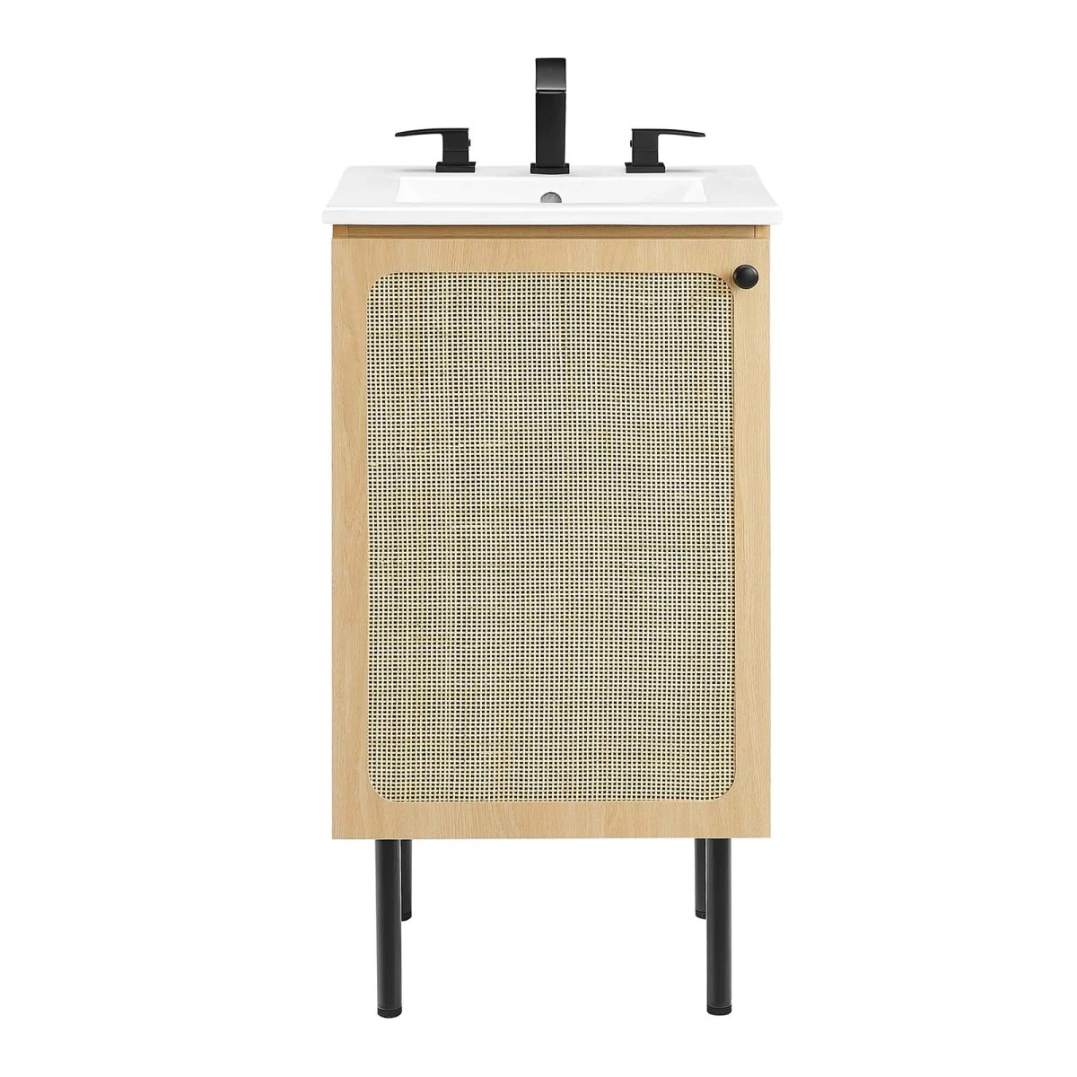 Freestanding Bathroom Vanity Cabinet with Rattan Weave Doors and Storage - Image 10