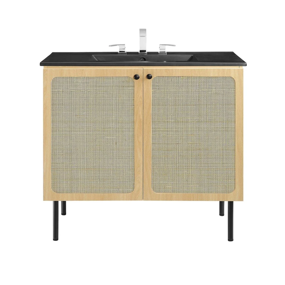Freestanding Bathroom Vanity Cabinet with Rattan Weave Doors and Storage - Image 169