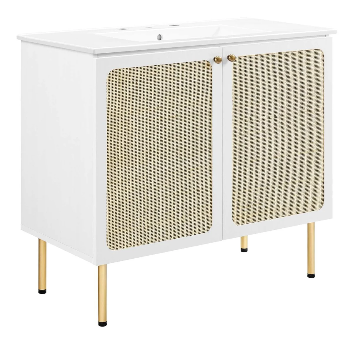 Freestanding Bathroom Vanity Cabinet with Rattan Weave Doors and Storage - Image 243