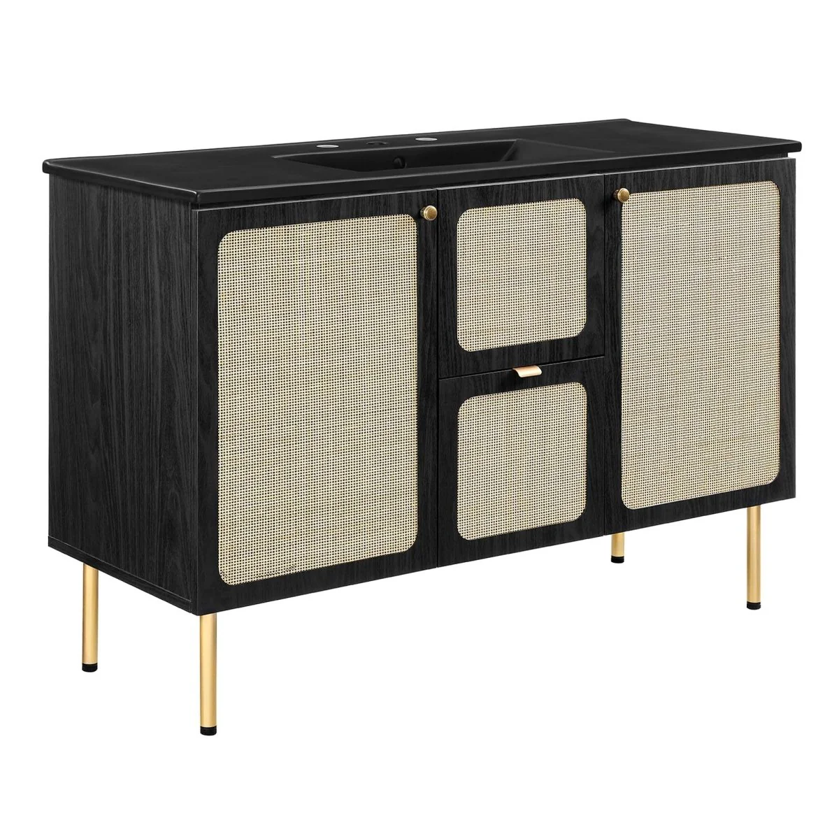 Freestanding Bathroom Vanity Cabinet with Rattan Weave Doors and Storage - Image 249