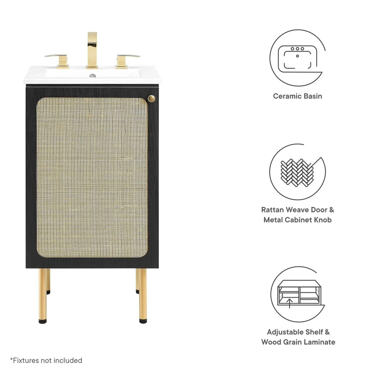 Freestanding Bathroom Vanity Cabinet with Rattan Weave Doors and Storage - Image 34