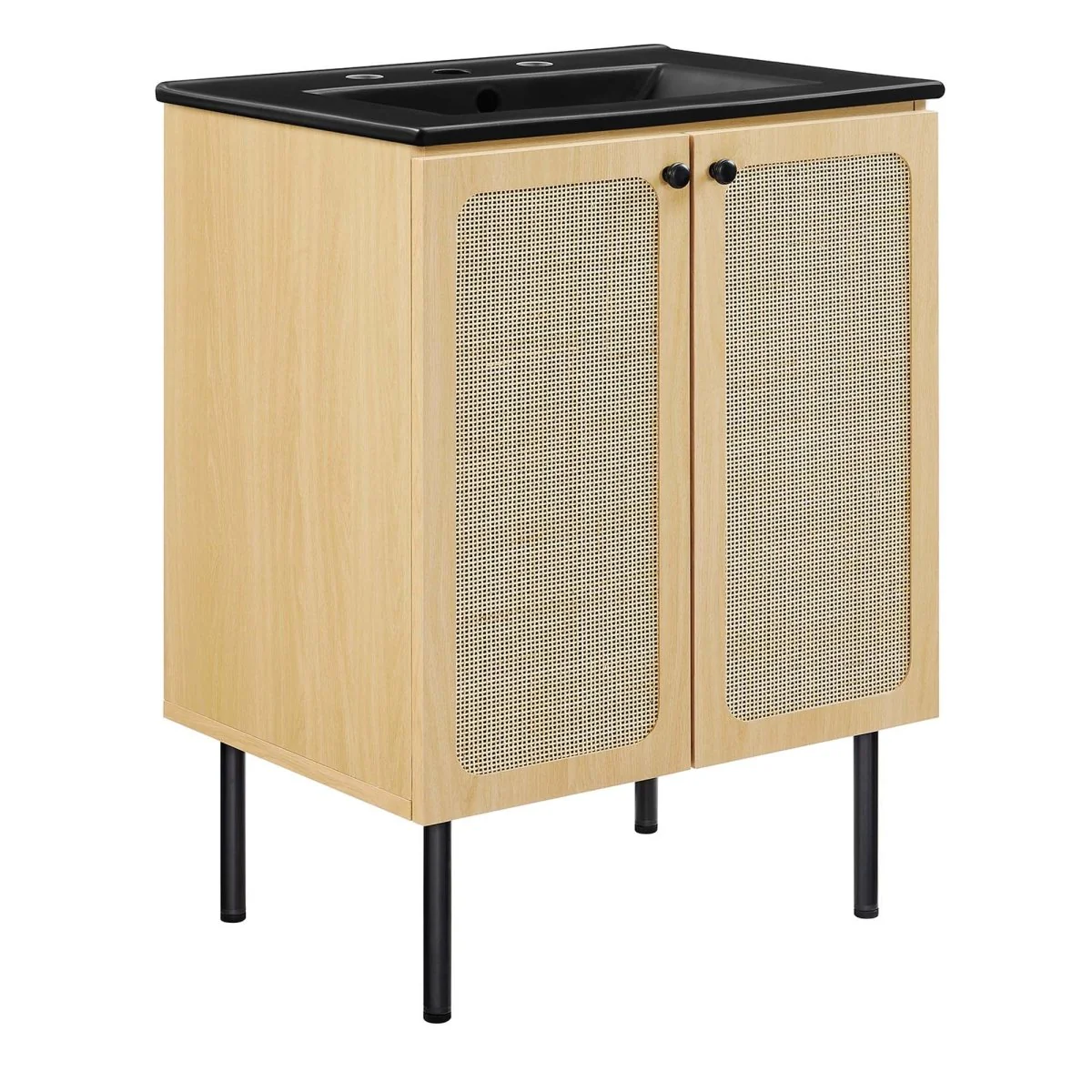 Freestanding Bathroom Vanity Cabinet with Rattan Weave Doors and Storage - Image 80
